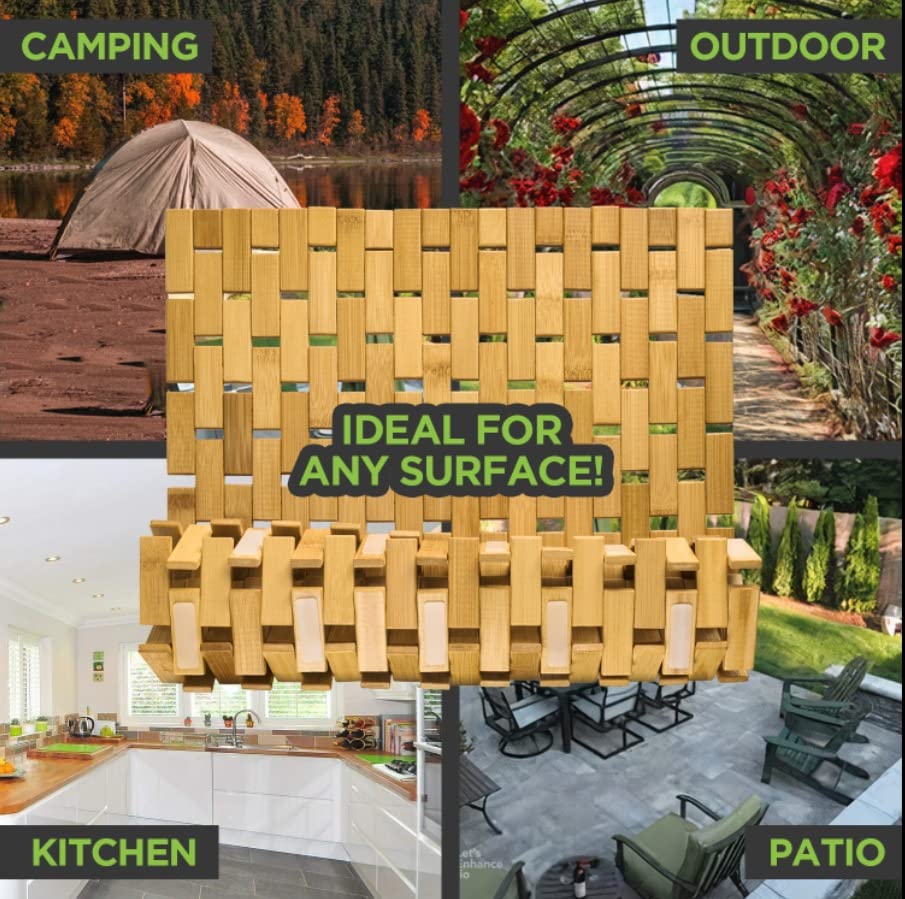 Premium 24x16 Bamboo Bath Mat with Non-Slip Silicone Grip Pads - Foldable Waterproof Wooden Shower Mat for Indoor & Outdoor Use - Perfect for Bathroom, Spa, Poolside, and Yoga Studio