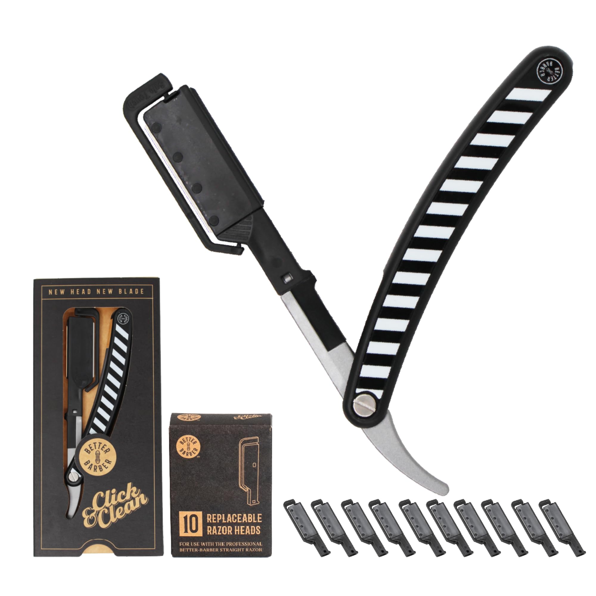Patented Straight Edge Razors for Men - 11 Disposable Blades for Close Shaving & Beard Grooming | Easy to Use & Replace Single Edge Razor | Professional Barber & Home Use (Black Zebra) | Perfect for Travel, Daily Shaving & Gift Giving