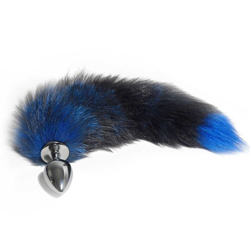 Black & Blue Furry Fox Tail Anal Plug - Soft Silicone Butt Plug for Adults - Perfect for Cosplay, Role Play and BDSM Fantasy Scenes