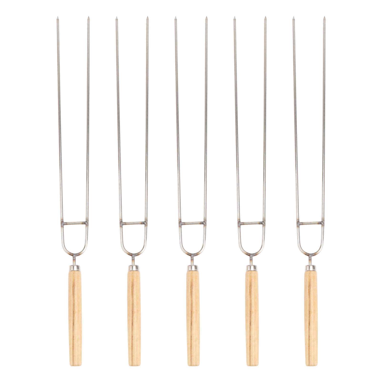YARDWE 5-Piece Extendable Marshmallow Roasting Sticks Set - Wooden Handle Stainless Steel Skewers for Campfire, BBQ, Hot Dogs & Sausages - Perfect for Backyard Bonfires, Picnics & Outdoor Cooking (Silver)