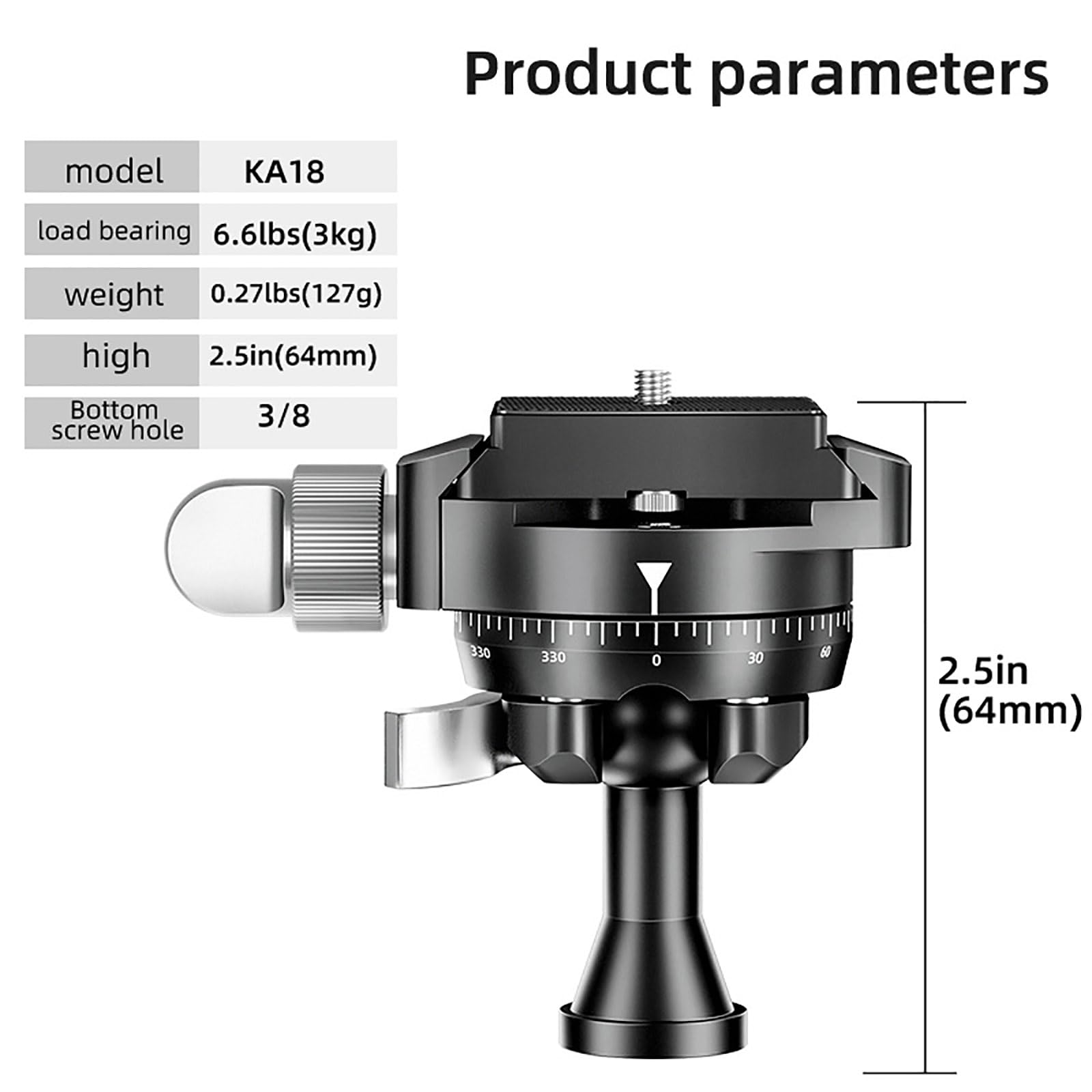 KA18 Mini Panoramic Reverse Ball Head - Aluminum Alloy Gimbal Mount for DSLR & Action Cameras | Portable Camera Stabilizer for Vlogging, Travel & Sports Filming