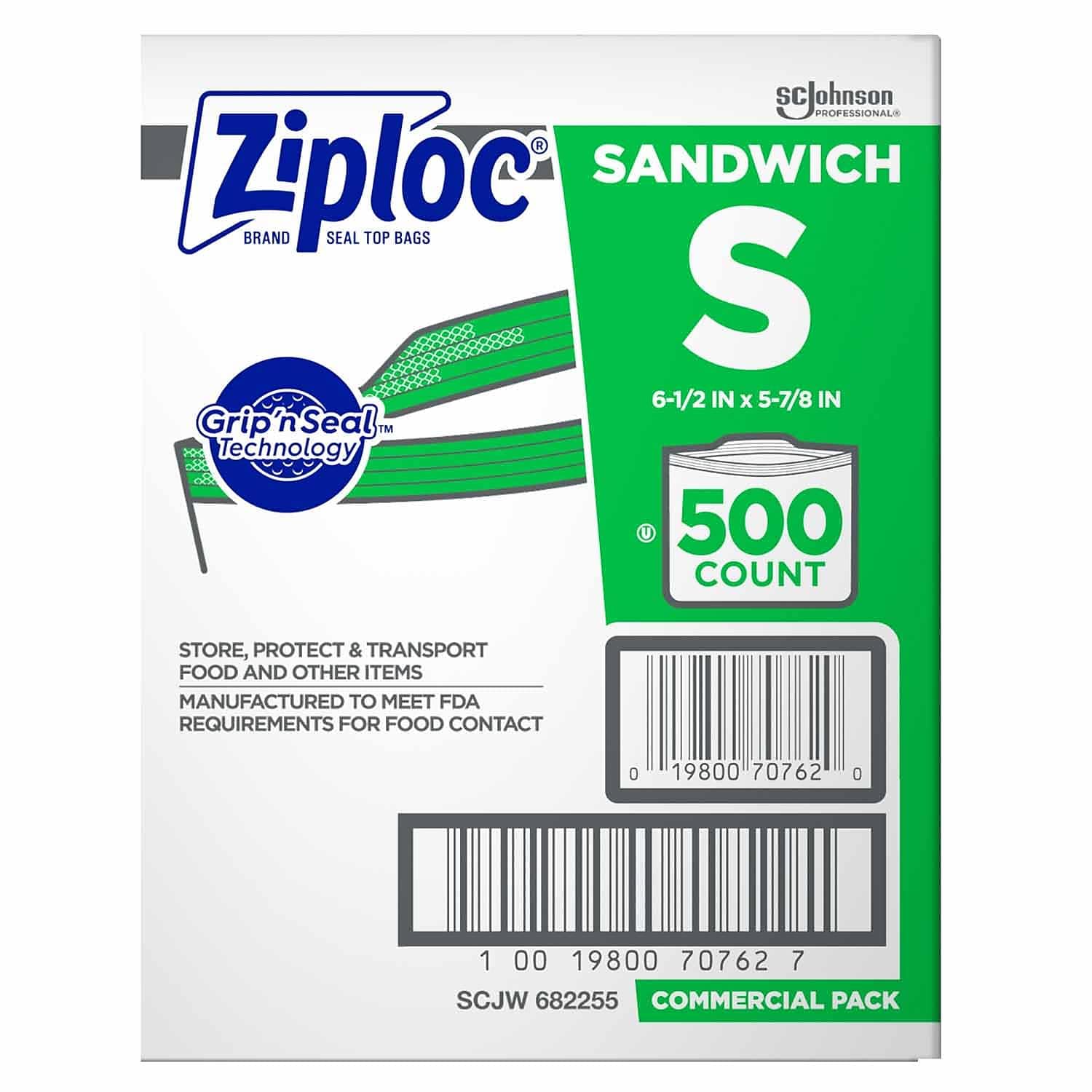 Ziploc 682255 Resealable Sandwich Bags, 1.2 Mil Thick, 6.5 x 6 Inches, Clear Plastic Storage Bags (Box of 500) - Perfect for School Lunches, Meal Prep & Food Storage