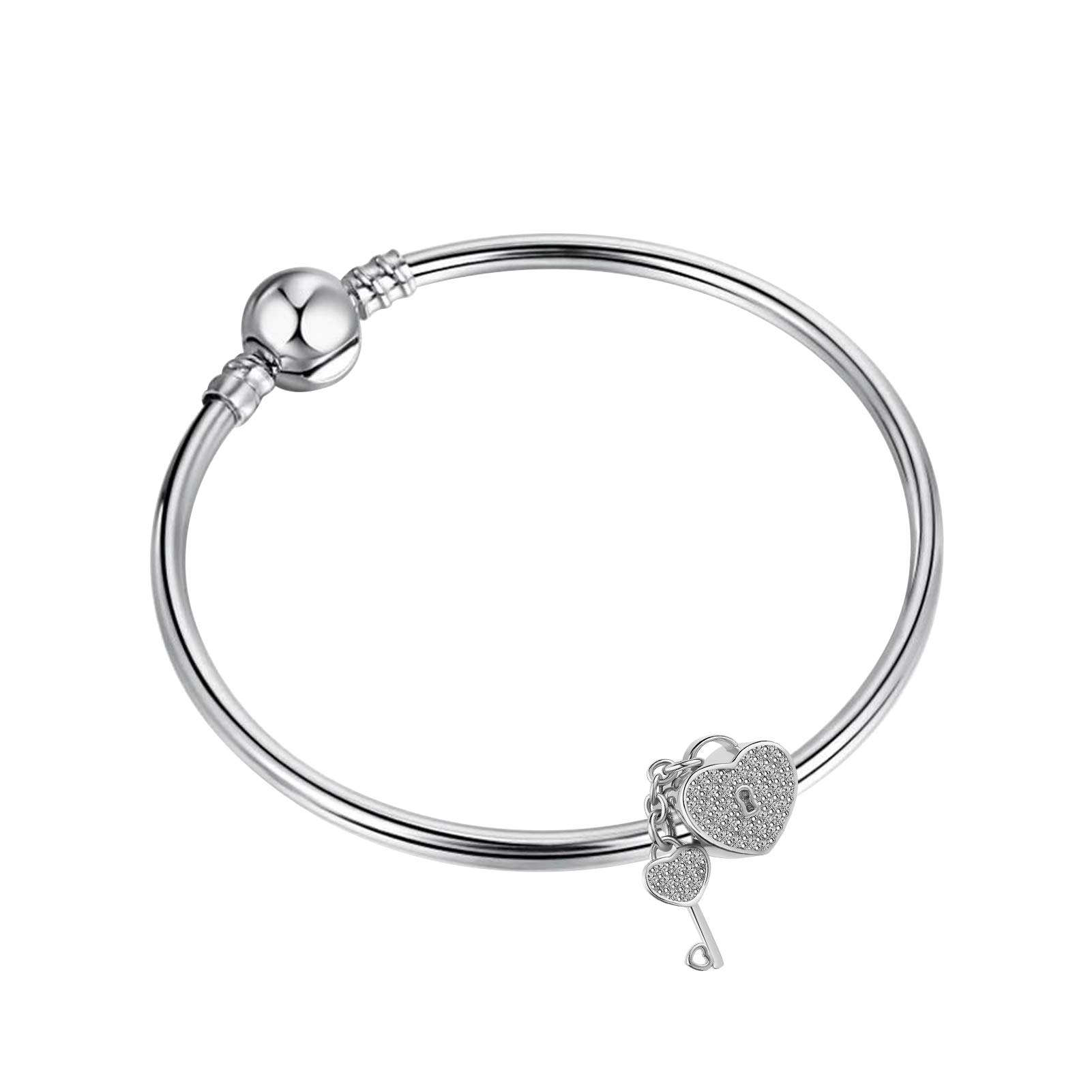 Heartbeat EKG Key to My Heart Lock & Key Charm Bead - Sterling Silver Jewelry Gift for Mom, Wife, Best Friend - Perfect for Charm Bracelets, Necklaces & Special Occasions