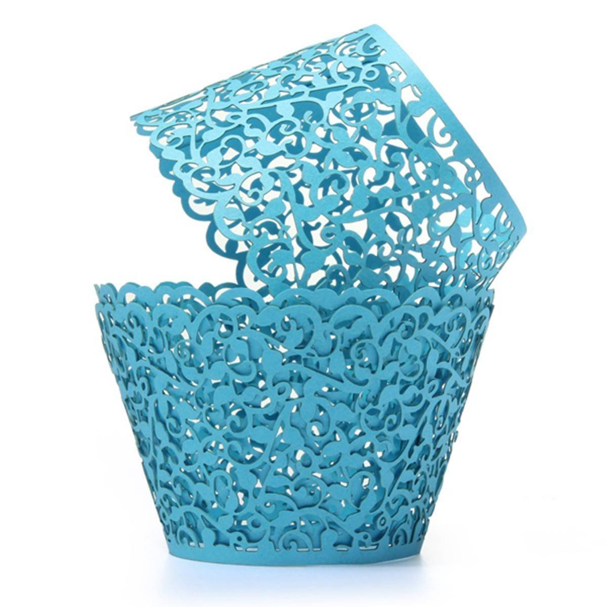 60-Pack Filigree Little Vine Lace Laser Cut Cupcake Wrappers - Premium Baking Cup Liners & Muffin Cases for Wedding, Birthday Party Decorations (Blue) - Perfect for DIY Desserts, Tea Parties & Special Occasions