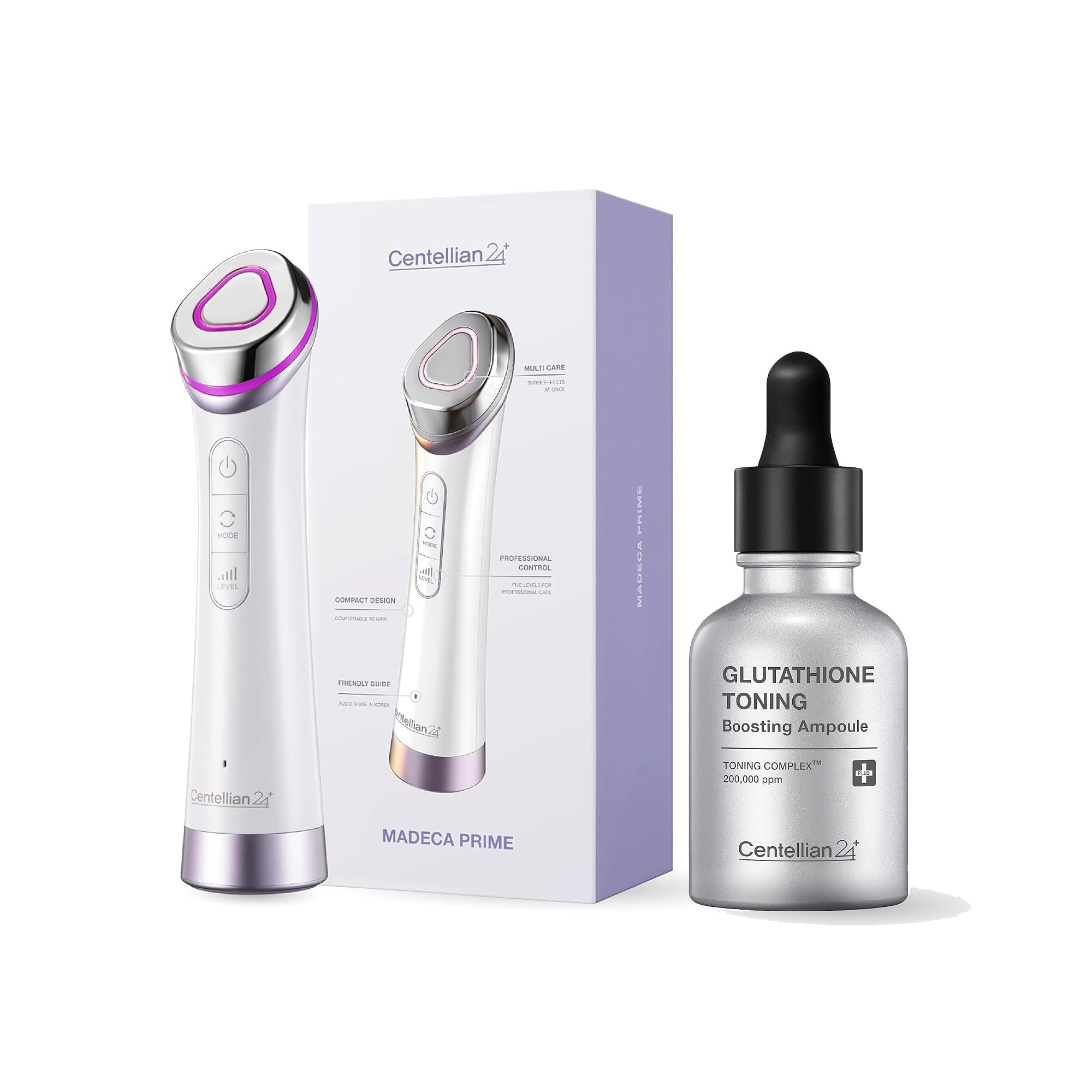 Centellian 24 Madeca Prime 3-in-1 Facial Toning Device with Microcurrent Technology & Glutathione Boosting Ampoule (30ml) - Improves Absorption, Brightens Skin Tone with Glutathione & Niacinamide | Korean Skincare for Anti-Aging & Wrinkle Reduction | Perfect for Nighttime Routine & Spa Treatments