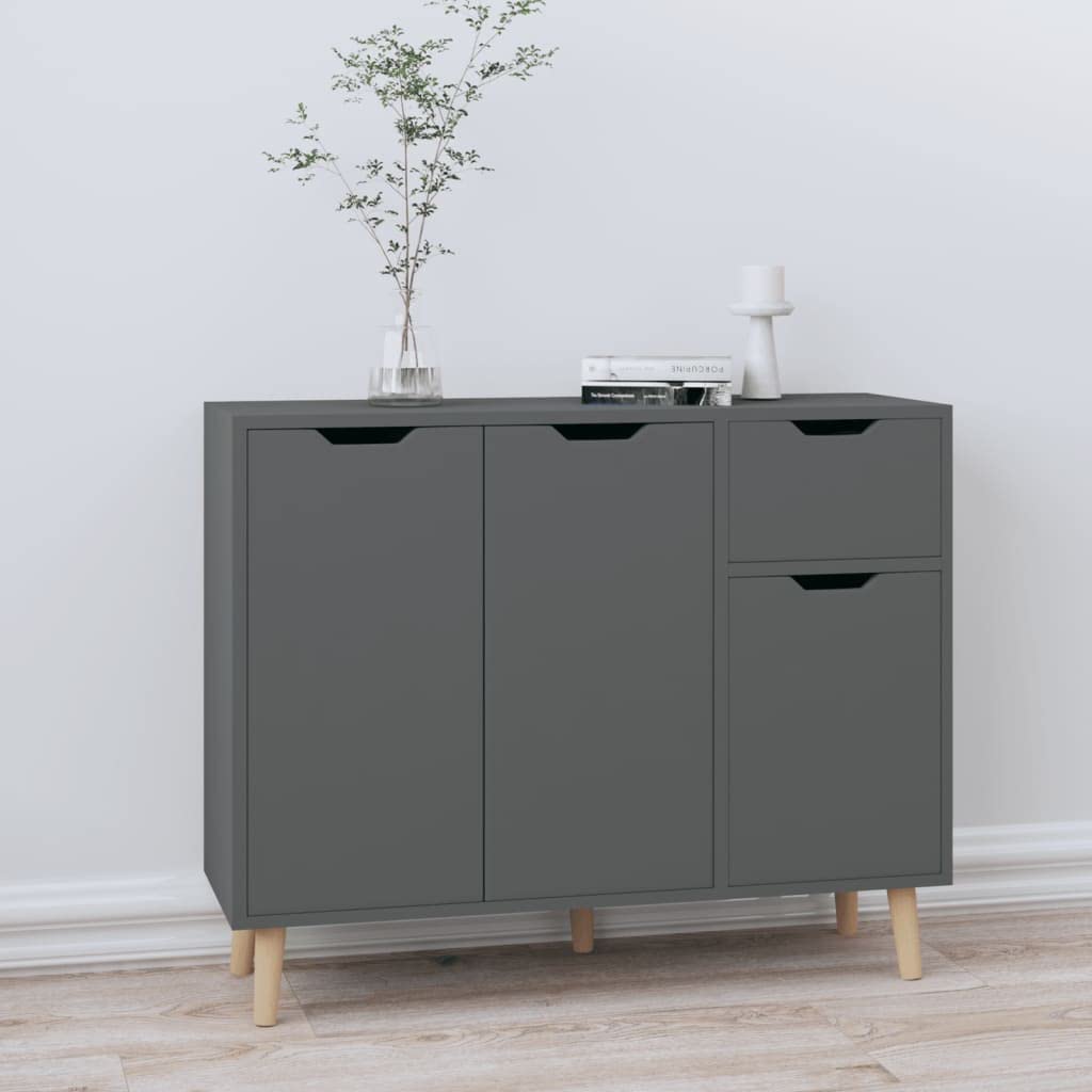 Modern Wooden Sideboard Cabinet with 1 Drawer & 3 Doors - Sturdy Console Table for Living Room, Entryway, Dining Room - Grey Accent Floor Cupboard (39.4