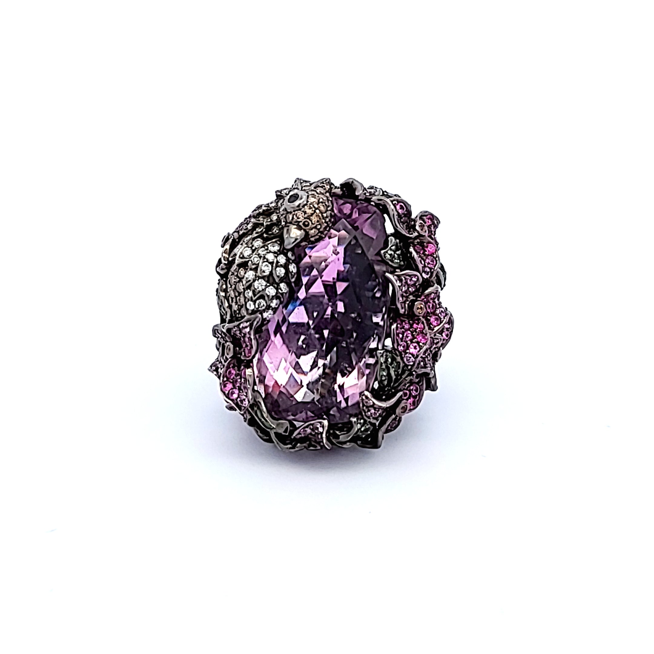 0.56 Carat Round Diamond Ruby & Sapphire 18K Gold Cocktail Ring for Women | Elegant Statement Jewelry for Parties, Weddings & Special Occasions