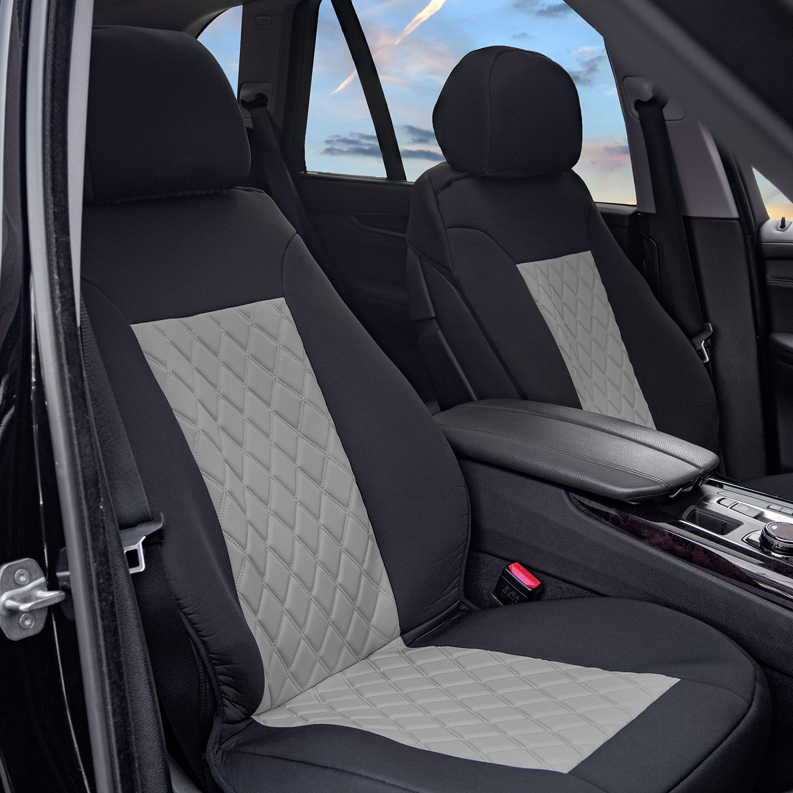 FH Group Neosupreme Low Back Car Seat Covers - Universal Fit for SUVs & Cars, Airbag Compatible, Gray/Black - Perfect for Office Chairs, Gaming Seats & Vehicle Protection