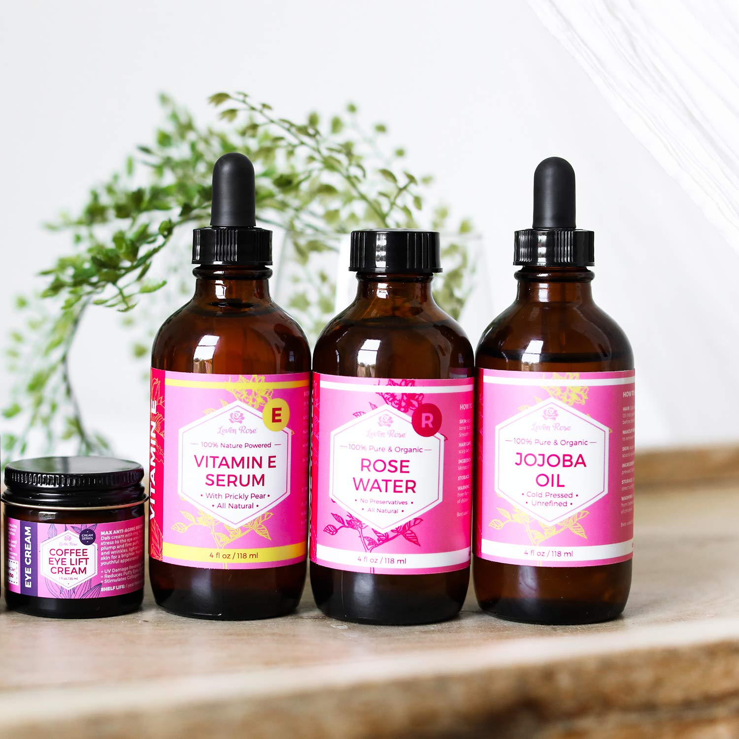 Leven Rose Jojoba Oil & Pure Moroccan Rosewater 4oz Bundle - Natural Facial Toner, Moisturizer for Skin, Hair, Body & Nails | Hydrating Skincare Set for Dry Skin, Anti-Aging & Daily Beauty Routine