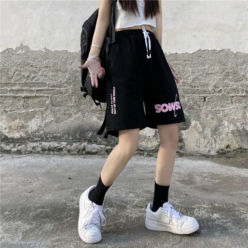 Oversized Kawaii Long Shorts for Women & Teens - High Waist Running Gym Sports Shorts, Goth Punk Style Summer Shorts for Walking, Beach & Home Wear