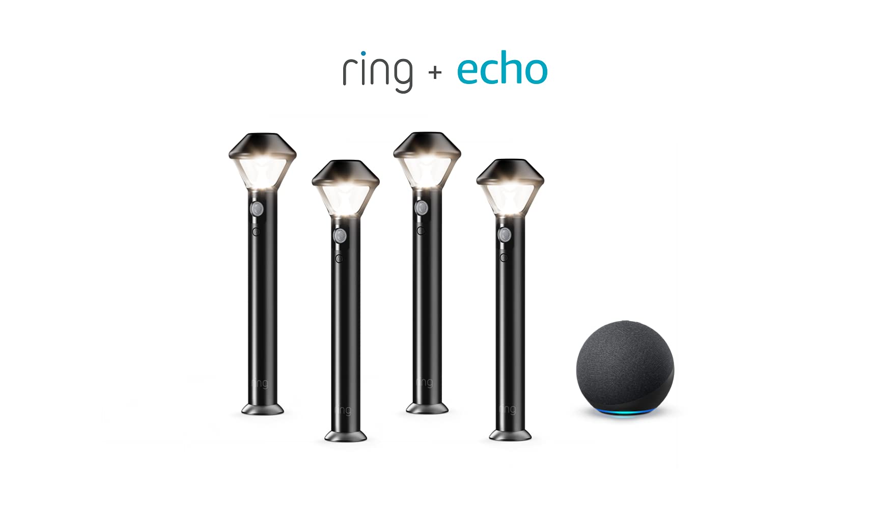 Ring Solar Pathlights 4-Pack with Echo (4th Gen) - Weatherproof Outdoor Landscape Lighting for Garden, Walkway, Driveway & Patio - Smart Home Compatible, Energy Efficient LED Solar Lights (Charcoal)