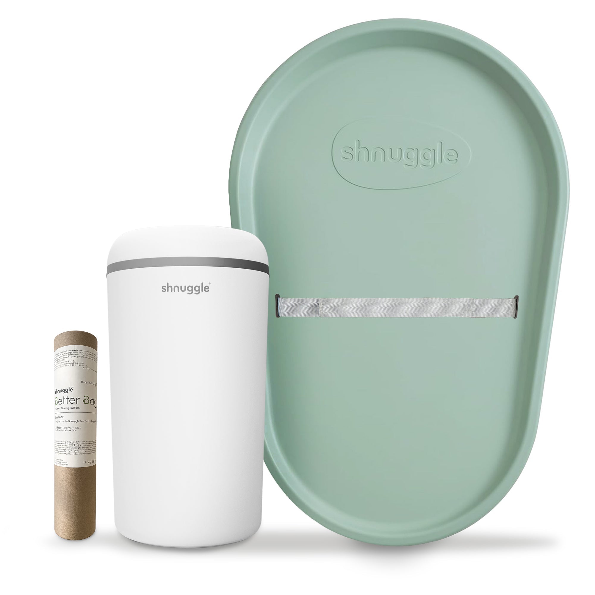 Shnuggle Baby Changing Essentials Kit - Waterproof Changing Pad, Odor-Controlling Diaper Pail & 90-Day Supply of Premium Bag Liners | Perfect for Nursery, Daycare & Travel | Newborn to Toddler Essentials