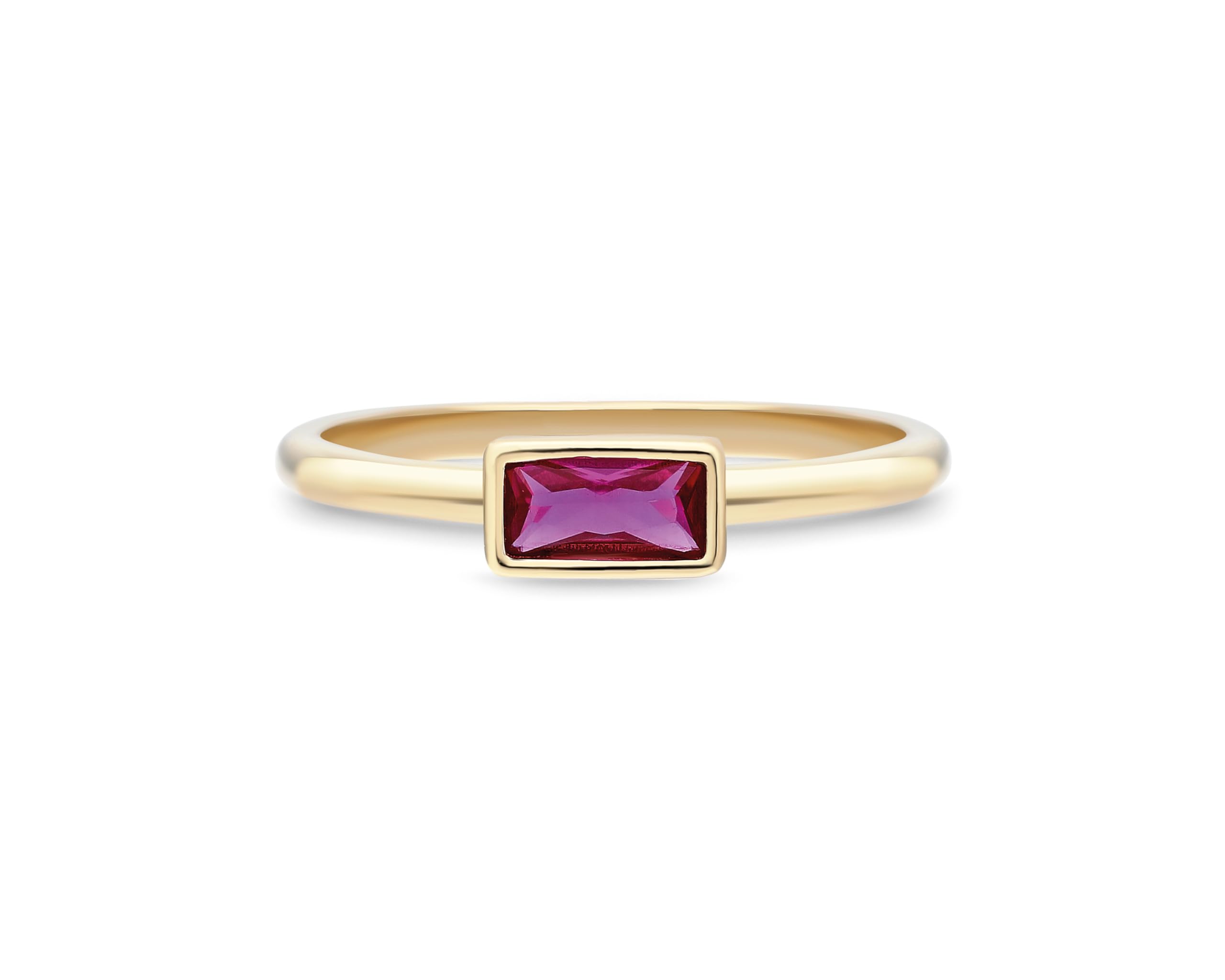 14K Solid Gold Ruby Ring for Women - Baguette Ruby Ring, Minimalist Red Ruby Ring, Stacking Ring, July Birthstone Jewelry | Elegant Gift for Her, Perfect for Weddings, Anniversaries & Special Occasions