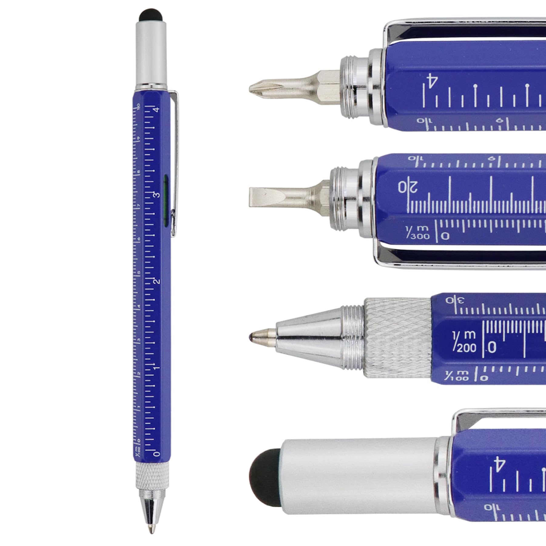 HeTaoCat 6-in-1 Multi Tool Pen with Stylus, Screwdrivers (Phillips & Flathead), Ballpoint Pen, Bubble Level & Ruler - Perfect for DIY Projects, Office Work, and Outdoor Adventures (Blue)