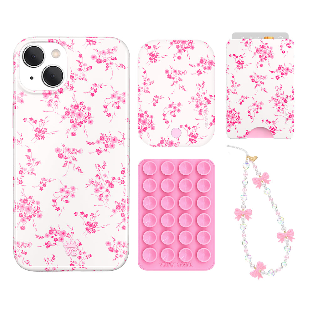 French Rose Floral iPhone Case with Wallet - Elegant Protective Cover for iPhone 13/14/15 Pro Max - Perfect for Women, Gift Ideas, Daily Use & Travel Accessories