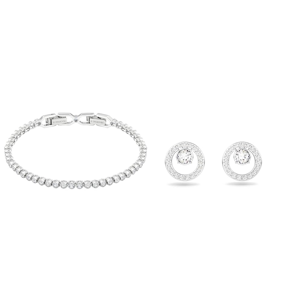 Swarovski Emily Bracelet - Round Cut White Crystal Rhodium Plated Jewelry for Women | Perfect for Weddings, Parties & Special Occasions