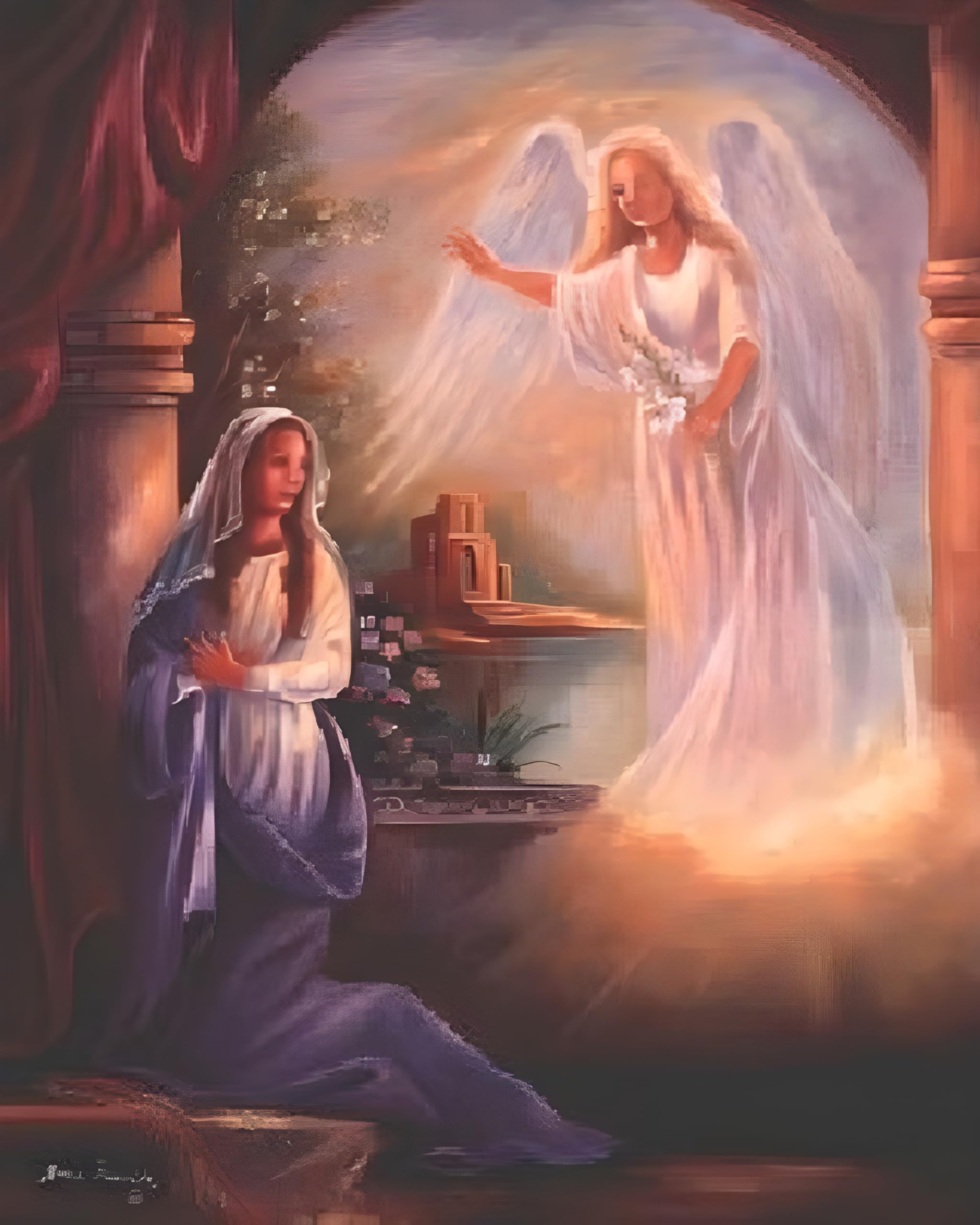 Mother Mary with Angel Religious Wall Art Print - 16x20 Inch Inspirational Poster for Home, Church & Office Decor - Perfect for Prayer Rooms & Gifts