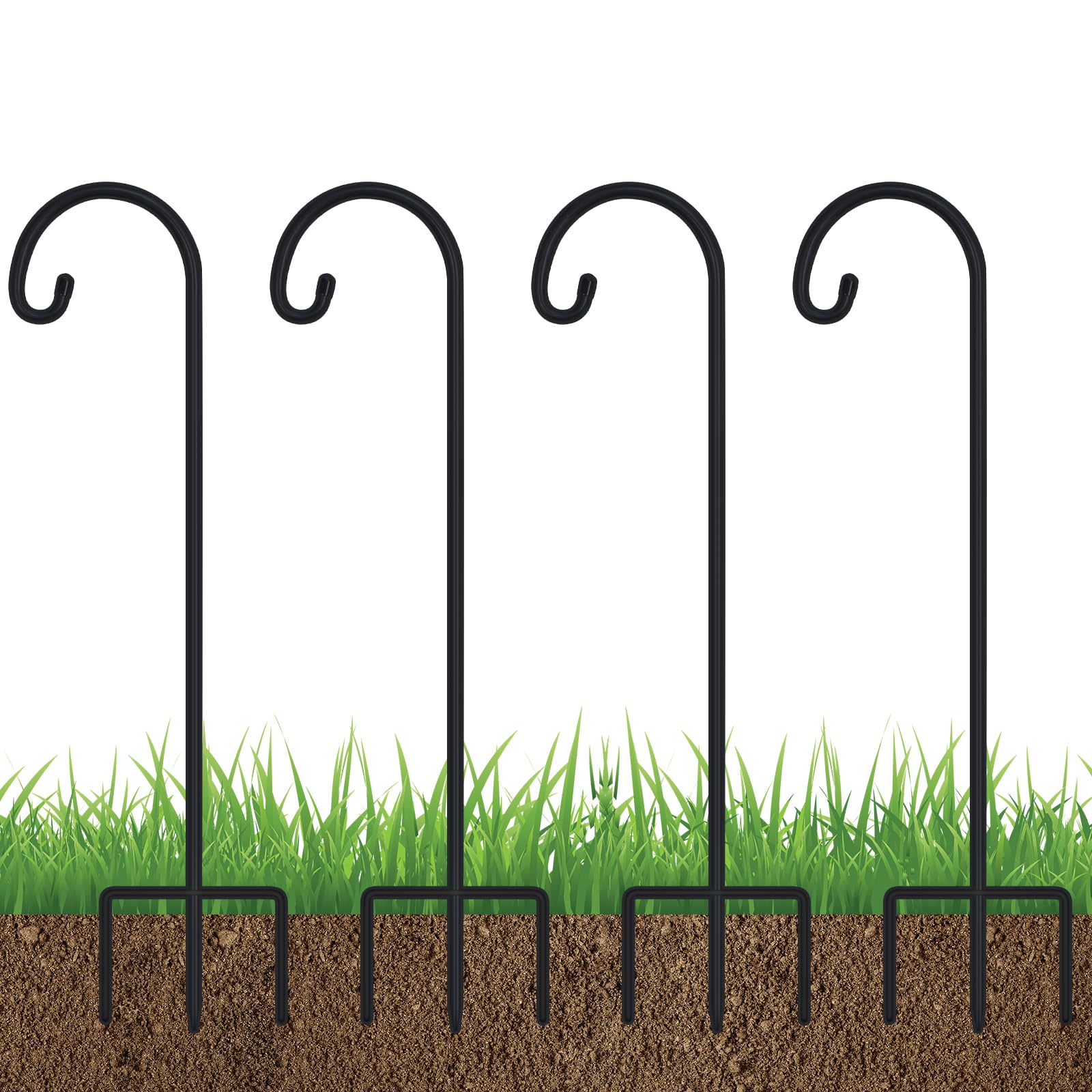 FEED GARDEN 32 Inch Adjustable Shepherd Hooks for Outdoor Decor - 4 Pack Hanging Hooks for Lanterns, Plants, Bird Feeders & Solar Lights - Perfect for Garden, Patio, Wedding & Mason Jar Decorations
