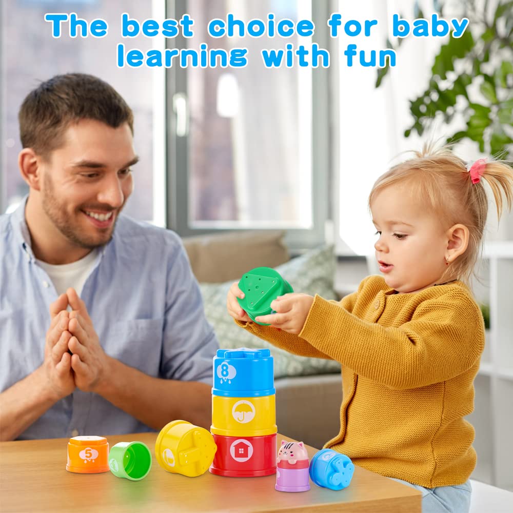 GOODWAY 11-Piece Nesting & Stacking Cups Set - Early Learning Educational Toys for Babies 6-12 Months & Toddlers 1-3 Years - Bath, Beach, Garden & Outdoor Play - Perfect for Sensory Development & Motor Skills (Boy & Girl)