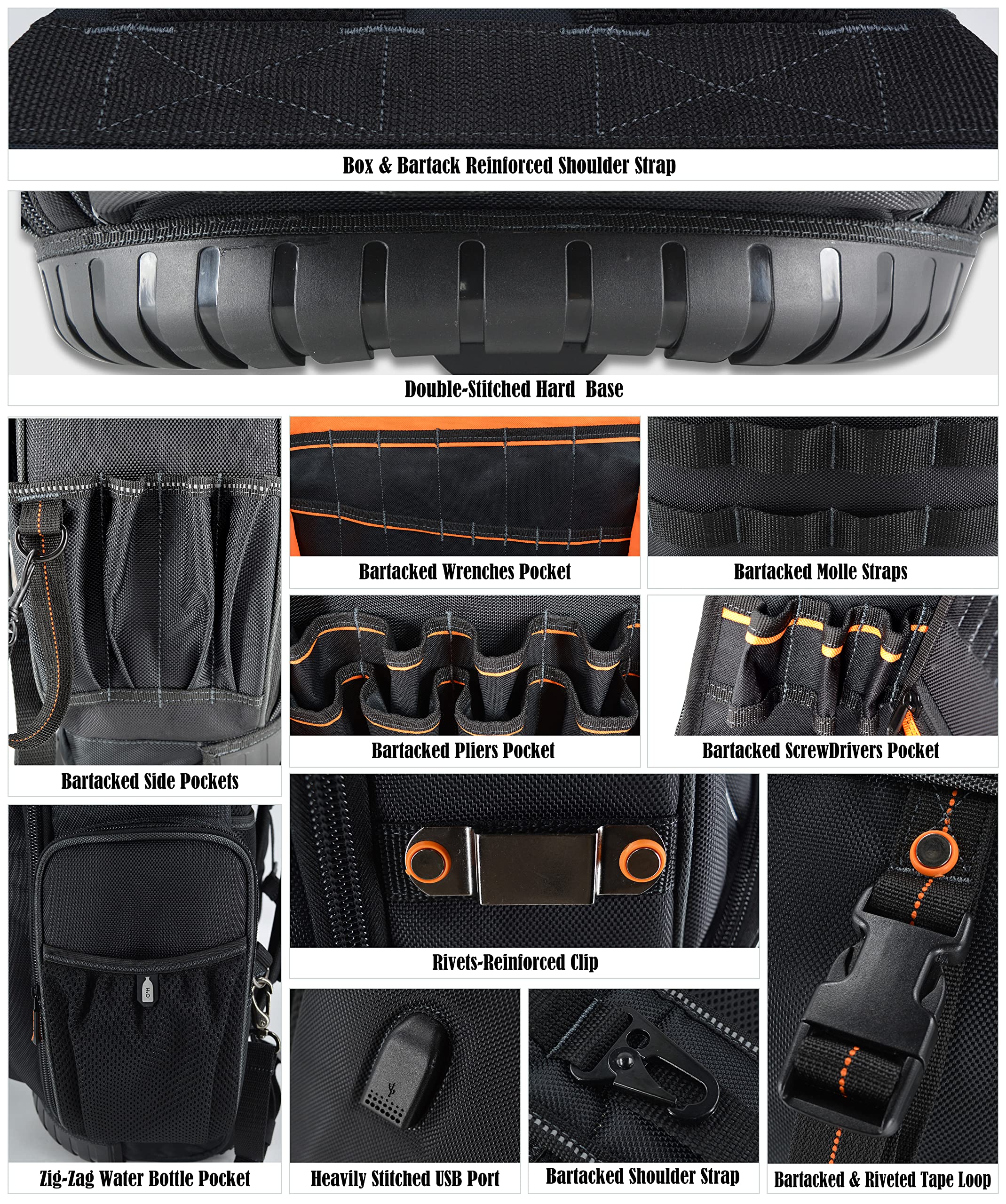72-Pocket Rolling Tool Backpack - Large Wheeled Tool Bag for Electricians & Contractors | Heavy-Duty Mobile Work Storage for Job Sites & Home Repairs