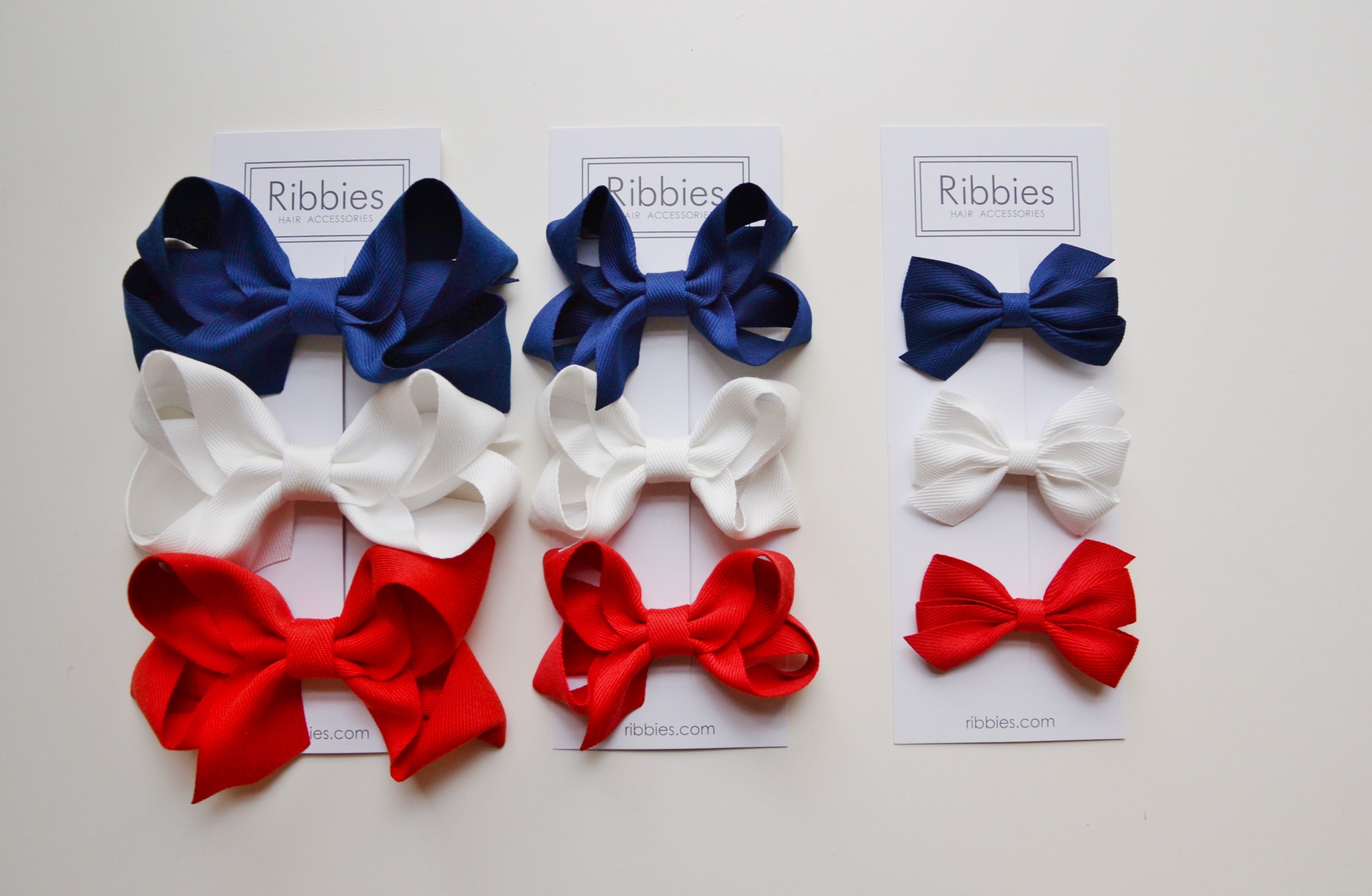 Set of 3 Medium Triple Bows Hair Accessories - Navy, White & Red Ribbon Hair Clips for Women & Girls - Perfect for Parties, Weddings & Everyday Wear