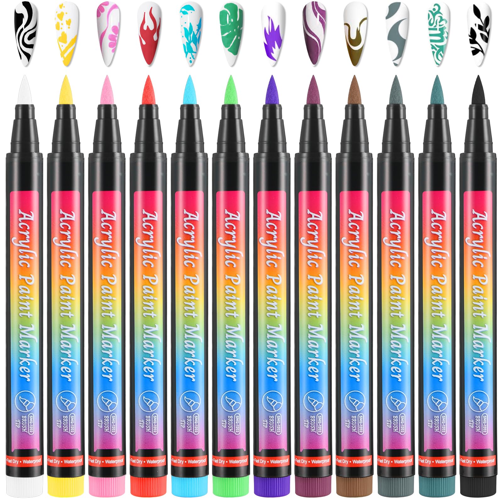 12 Colors Nail Art Pens Set - Waterproof Quick Dry Acrylic Nail Polish Pens with Soft Bristle Tips for Professional Nail Design, Dotting, Drawing & Liner Brush | Perfect for Home Manicures, Salon Nail Art & DIY Beauty Projects