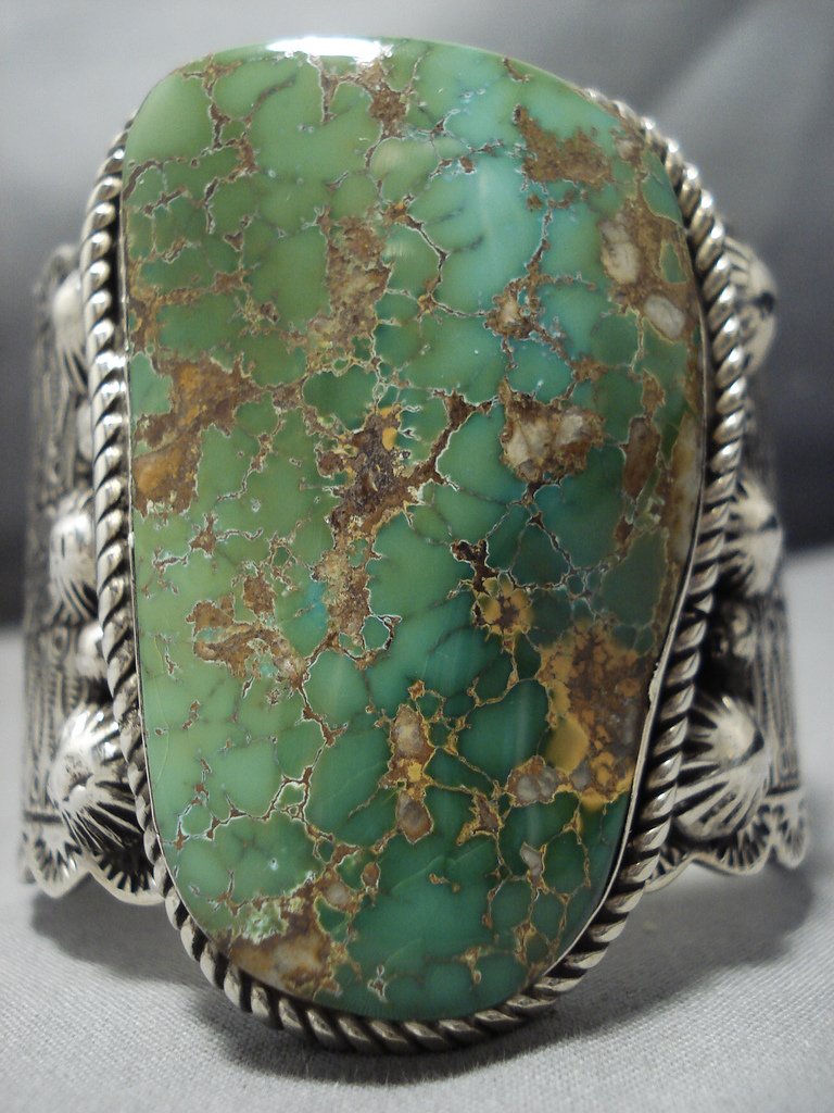 172g Large Vintage Natural Green Turquoise Sterling Silver Navajo Bracelet - Authentic Native American Jewelry for Boho Fashion & Gift Giving