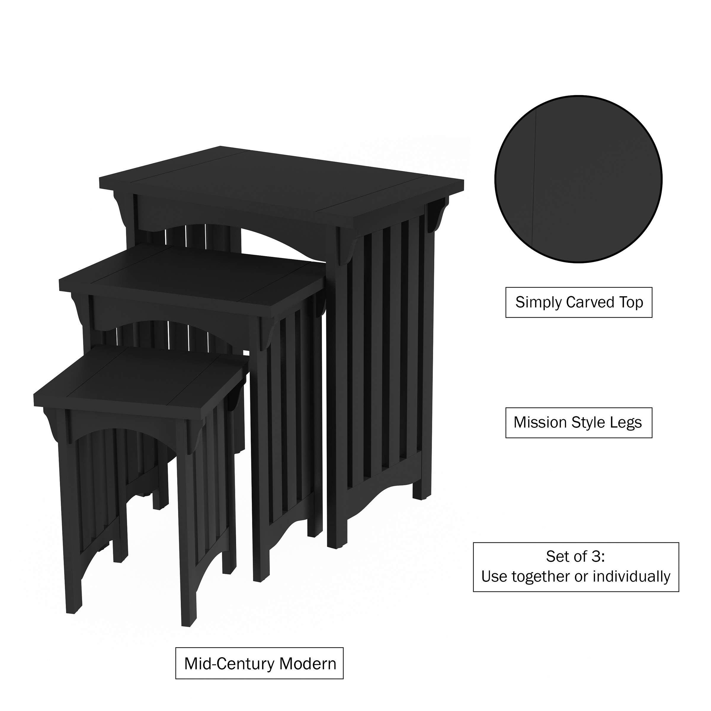 Lavish Home 3-Piece Nesting Coffee Tables Set - Mission Style Wooden Side Tables for Living Room, Bedroom, or Office - Space-Saving Accent Furniture (Black) | Perfect for Small Spaces, Apartment Decor & Multi-Purpose Use