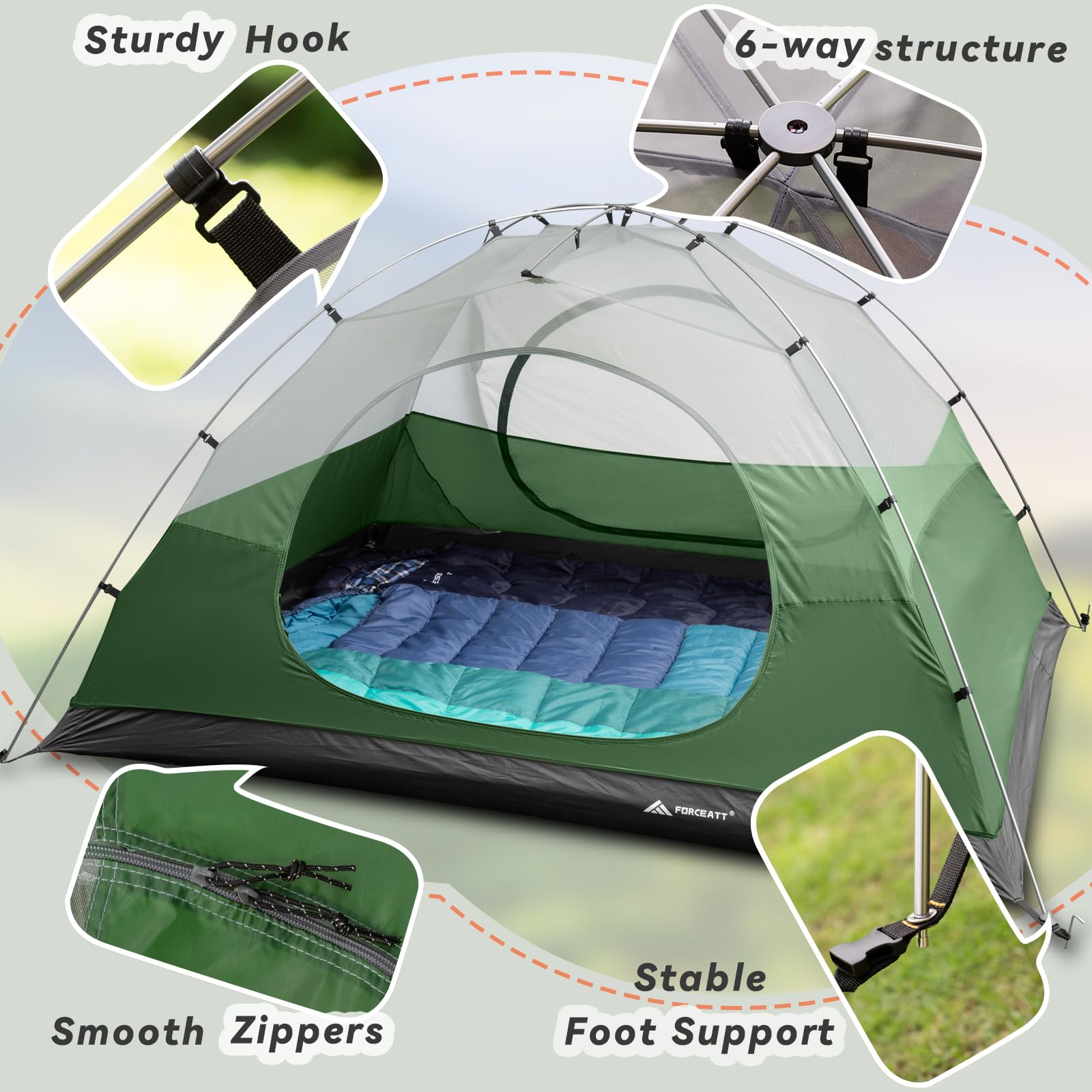 Forceatt 2/3/4 Person Lightweight Backpacking Tent - Waterproof & Windproof Camping Tent for Outdoor Adventures, Hiking, Mountaineering - Perfect for Family Camping Trips and Backpacking Getaways