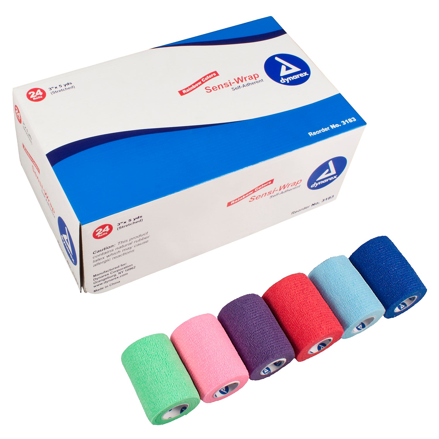 Dynarex 3183 Cohesive Bandage - Self-Adhering Wrap for First Aid, Sports Injuries & Wound Care - Case of 24 Rolls - Ideal for Hospitals, Clinics & Home Medical Kits