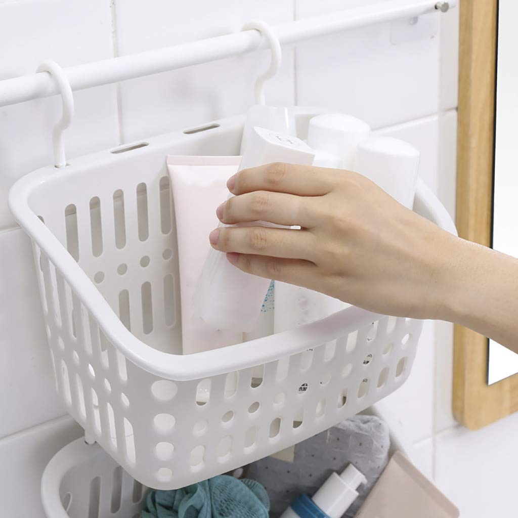 Plastic Hanging Shower Caddy with Hook - Space Saving Bathroom Organizer for Shampoo, Soap & Toiletries - Perfect for Dorm, Kitchen Pantry & Cabinet Door Storage (Black) - Ideal for Small Bathrooms & Closet Organization