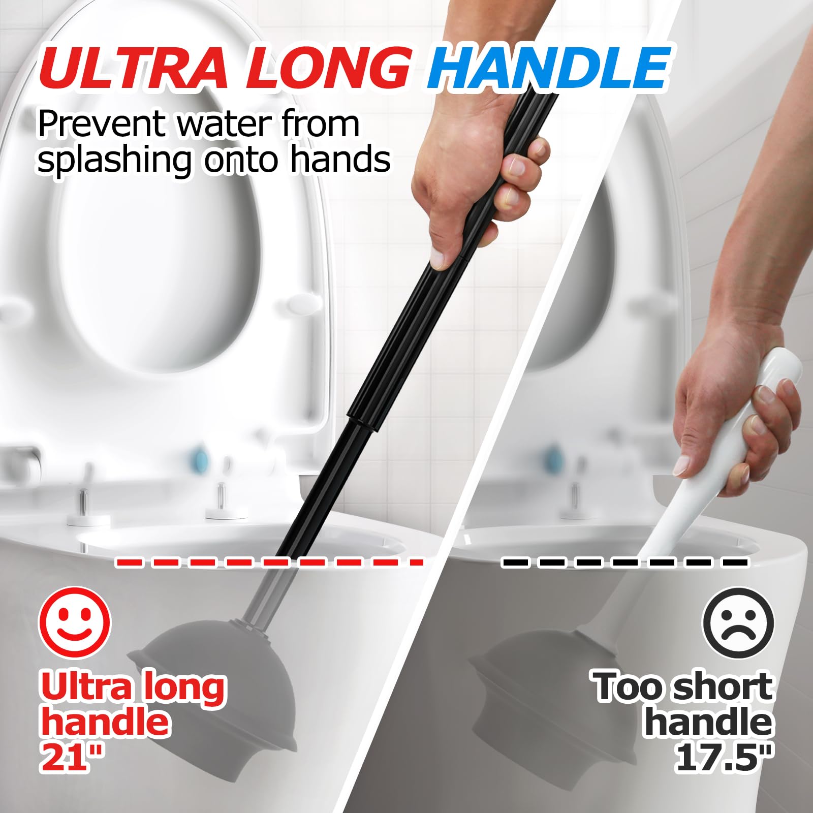 2 in 1 Toilet Plunger and Brush Set with Extended Handle - Heavy Duty Bathroom Cleaning Tools for Clogged Drains and Toilet Bowl Cleaning - Perfect for Home, RV, and Commercial Use