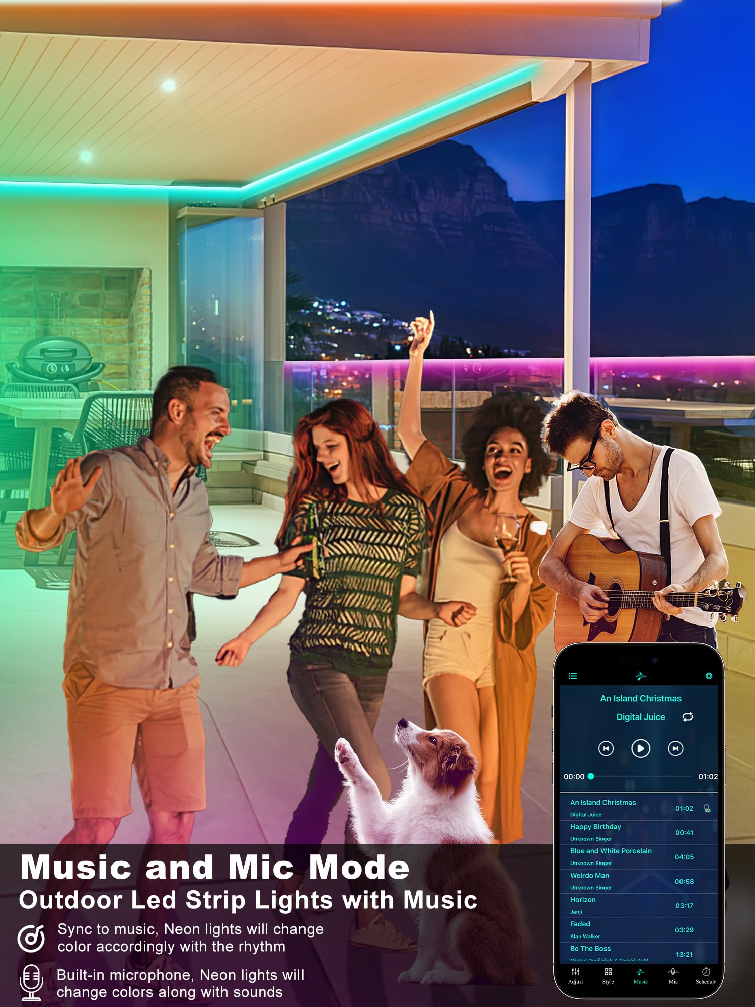 100ft (2x50ft) Outdoor LED Strip Lights Waterproof IP68 - RGB Color Changing with Remote & App Control, Music Sync, Weatherproof Exterior Rope Lights for House Party, Garden, Patio, Deck, and Pool Lighting