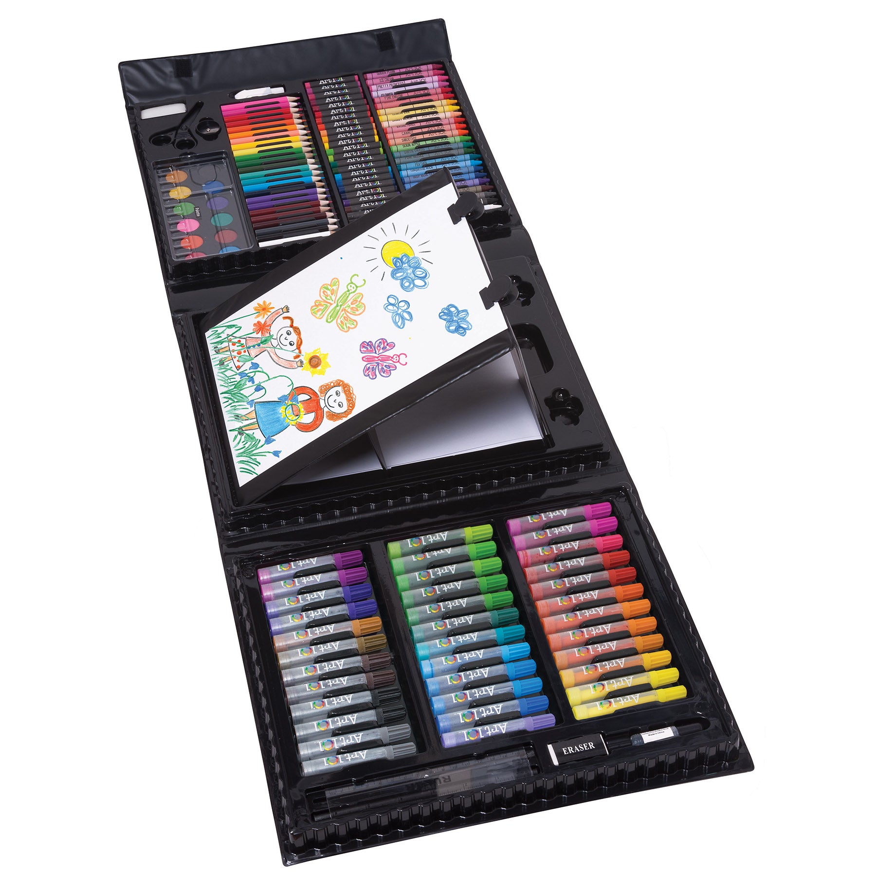 Art 101 Budding Artist 150-Piece Doodle & Color Pop-Up Easel Art Set for Kids - Perfect for Home, Classroom & Creative Play | Drawing, Coloring & Painting Kit