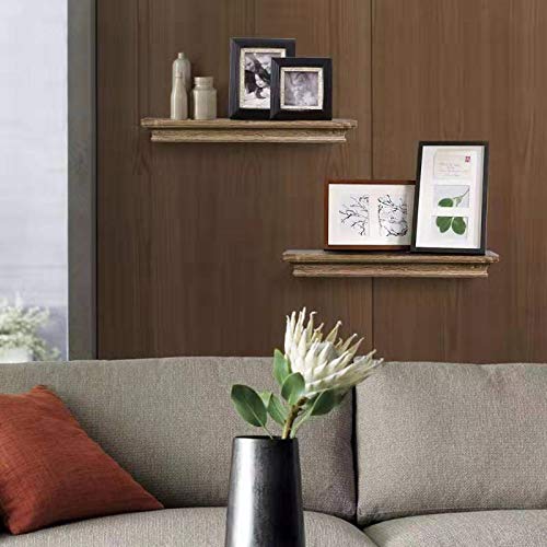 2 Pack Traditional Floating Wall Shelves Set - Grey Finish, 16 Inch, Rustic Wooden Shelves for Living Room, Bedroom, Bathroom & Office Decor