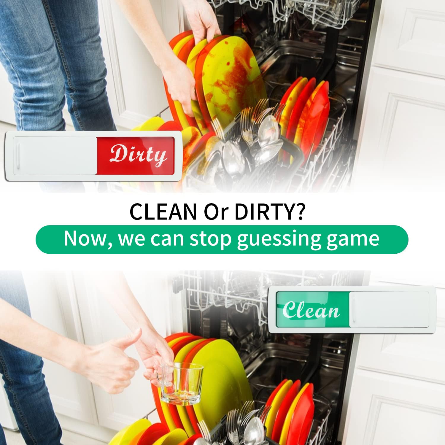 Strong Magnetic Dishwasher Clean Dirty Sign - Easy to Read Kitchen Decor Indicator for Dishwasher Status (Black) | Perfect for Home, Office & Restaurant Use
