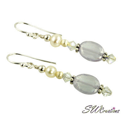 Lavender Cubic Zirconia Pearl Beaded Earrings for Women - Elegant Dangle Drop Earrings for Wedding, Party & Evening Wear