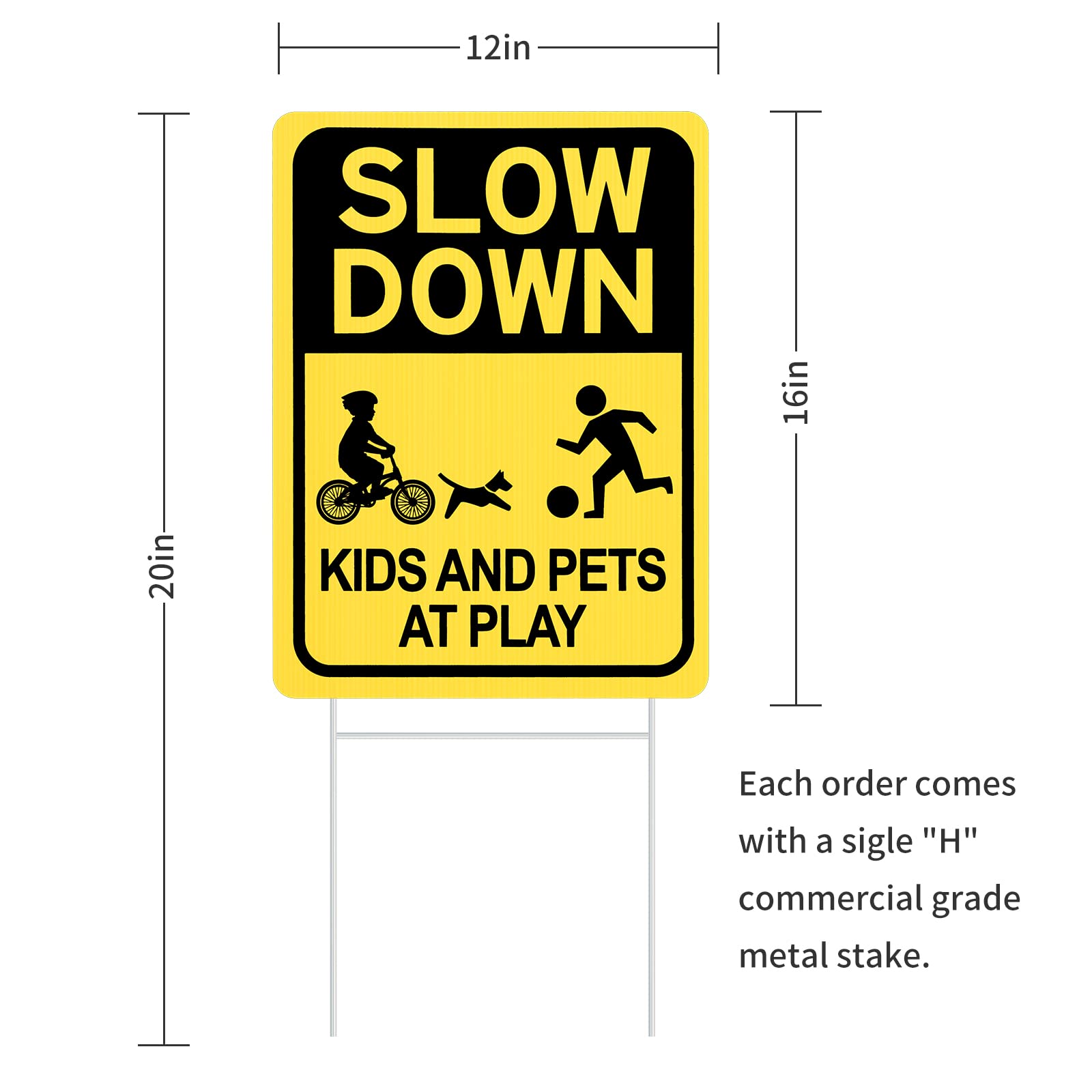 Slow Down Sign With Metal Stake 2-Pack - 16