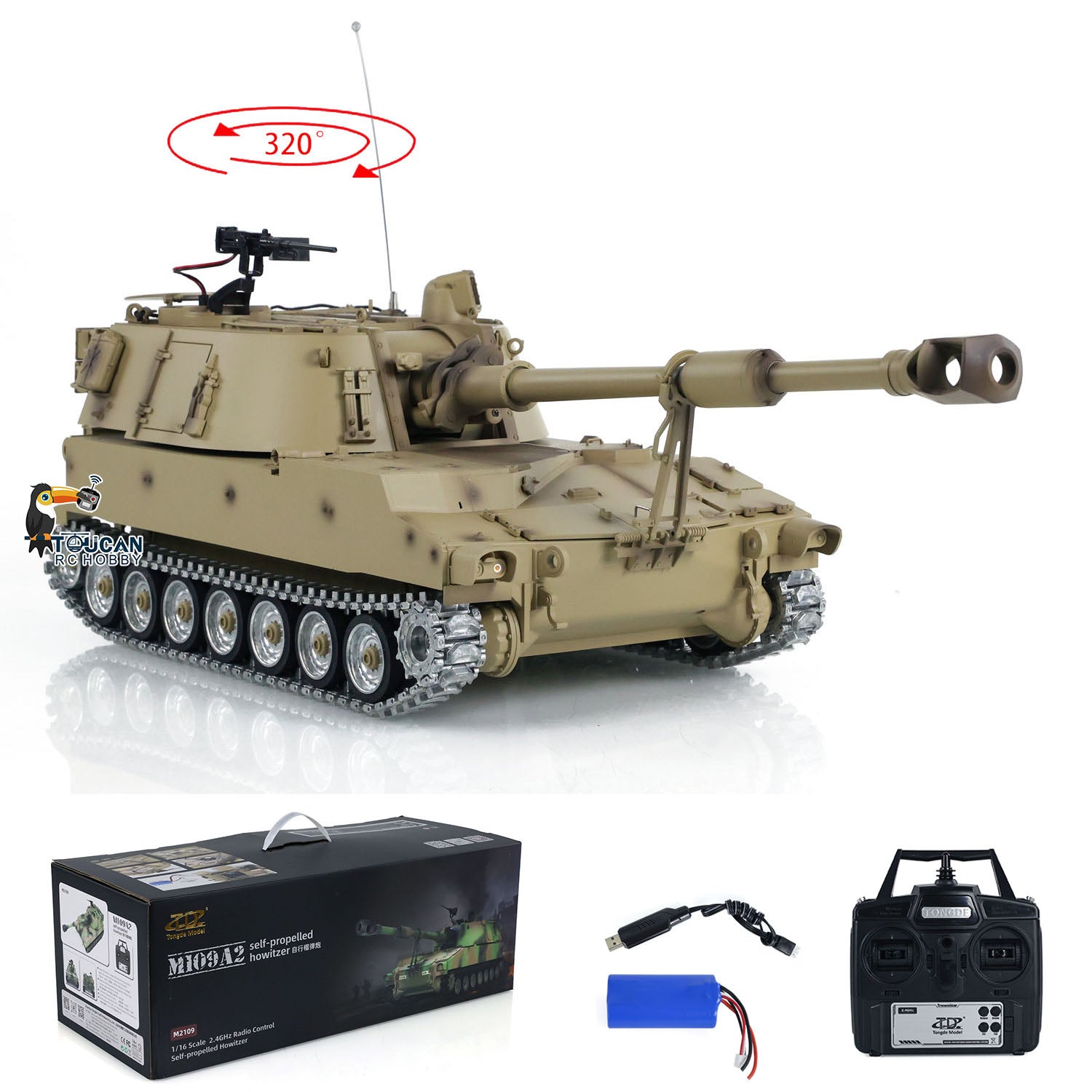1/16 Scale M109A2 RC Military Tank - Metal Wheels, BB Shooting & Barrel Recoil - Remote Control Self-Propelled Howitzer for Hobbyists & Collectors - Perfect for Outdoor Battles & Military Display