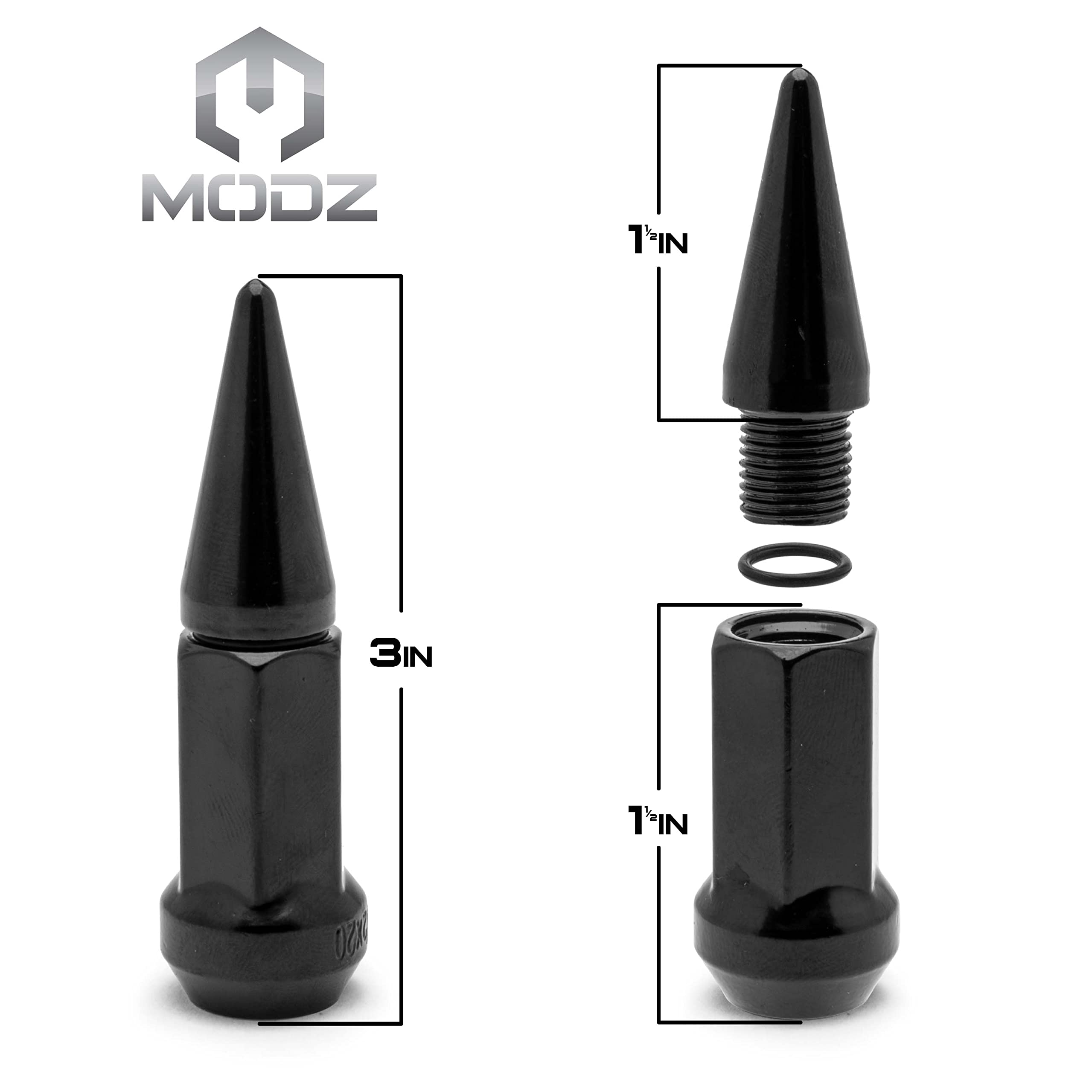 MODZ Golf Cart Black Spiked Lug Nuts - Set of 16 for Yamaha Golf Carts - Metric 12x1.25 Thread Size - Heavy Duty Wheel Accessories for Off-Road & Custom Golf Cart Upgrades