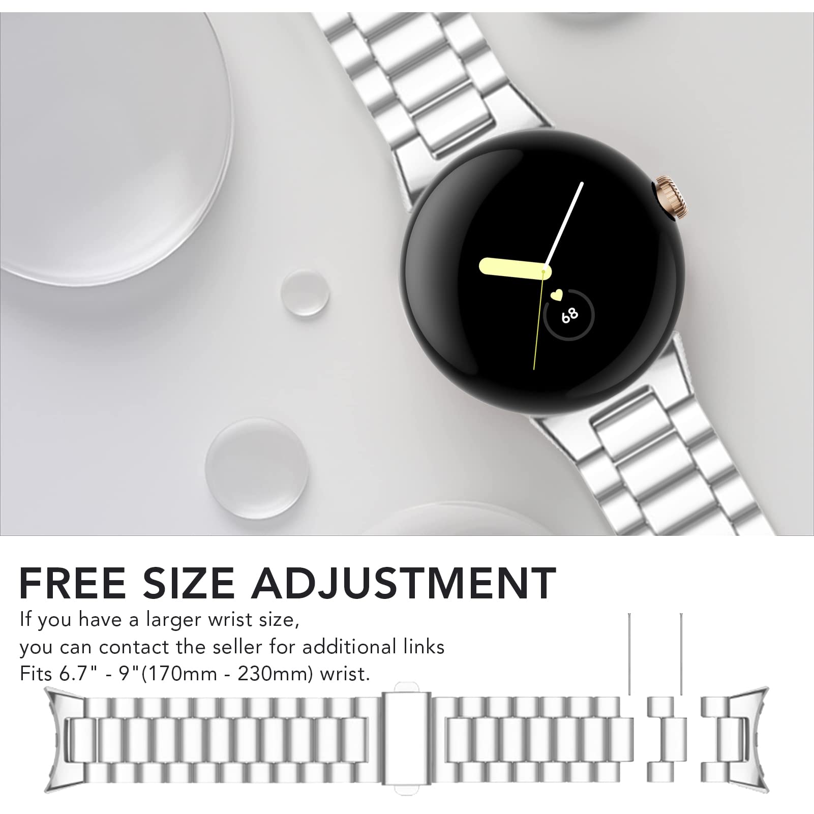 Google Pixel Watch 3 45mm Band - Aresh Stainless Steel Metal Strap for Women & Men, Adjustable No Gap Design, Silver (2024) - Perfect for Workouts, Office & Daily Wear