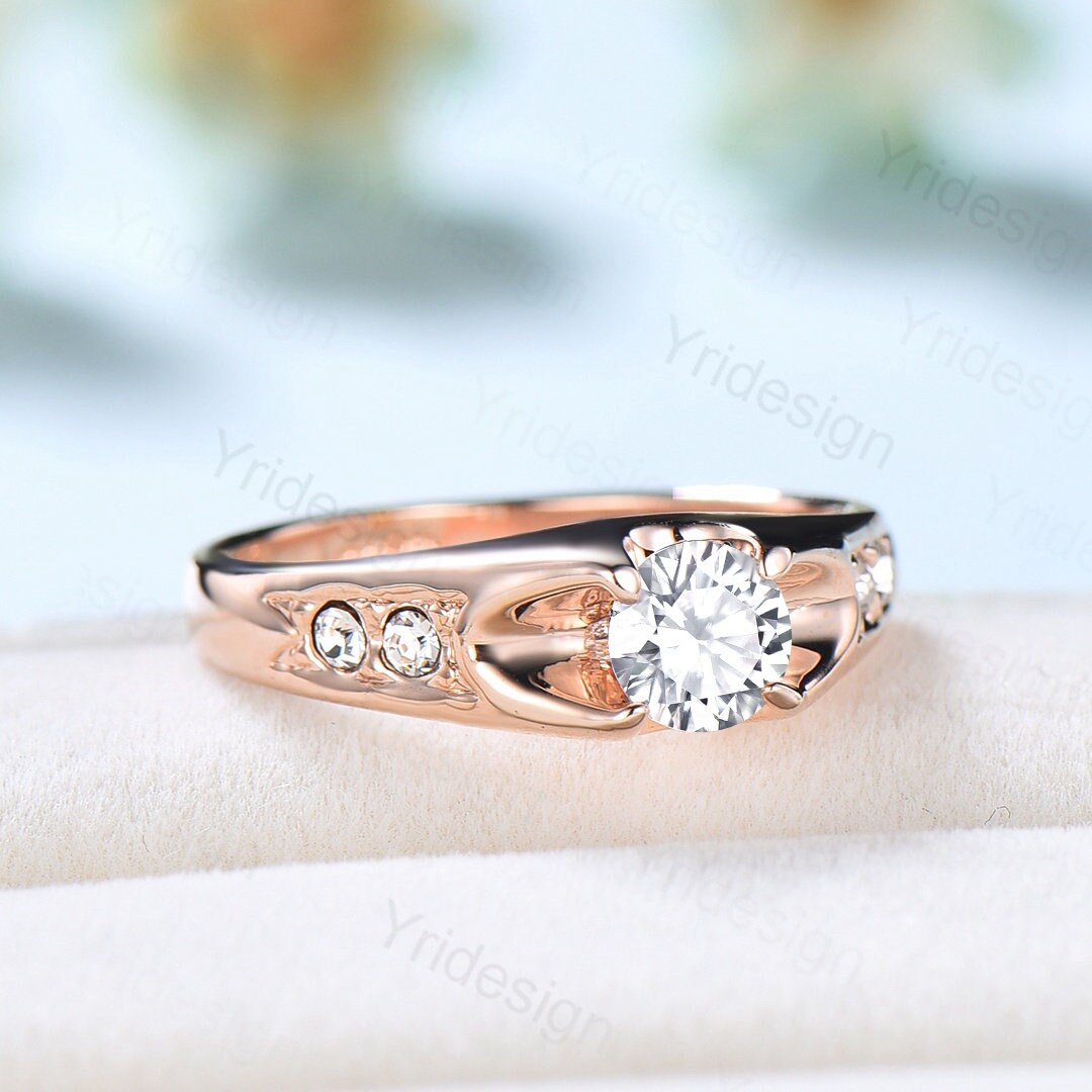 Elegant Moissanite Engagement Ring 14K Rose Gold, Art Deco Vintage Wedding Band, Promise Ring for Women, Bridal Jewelry Gift - Perfect for Proposals, Anniversaries & Special Occasions