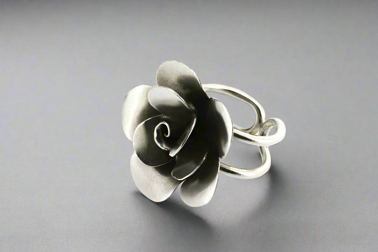 Large Soft Rose Ring in Pure Silver - Elegant Jewelry for Women, Perfect for Weddings, Parties & Everyday Wear