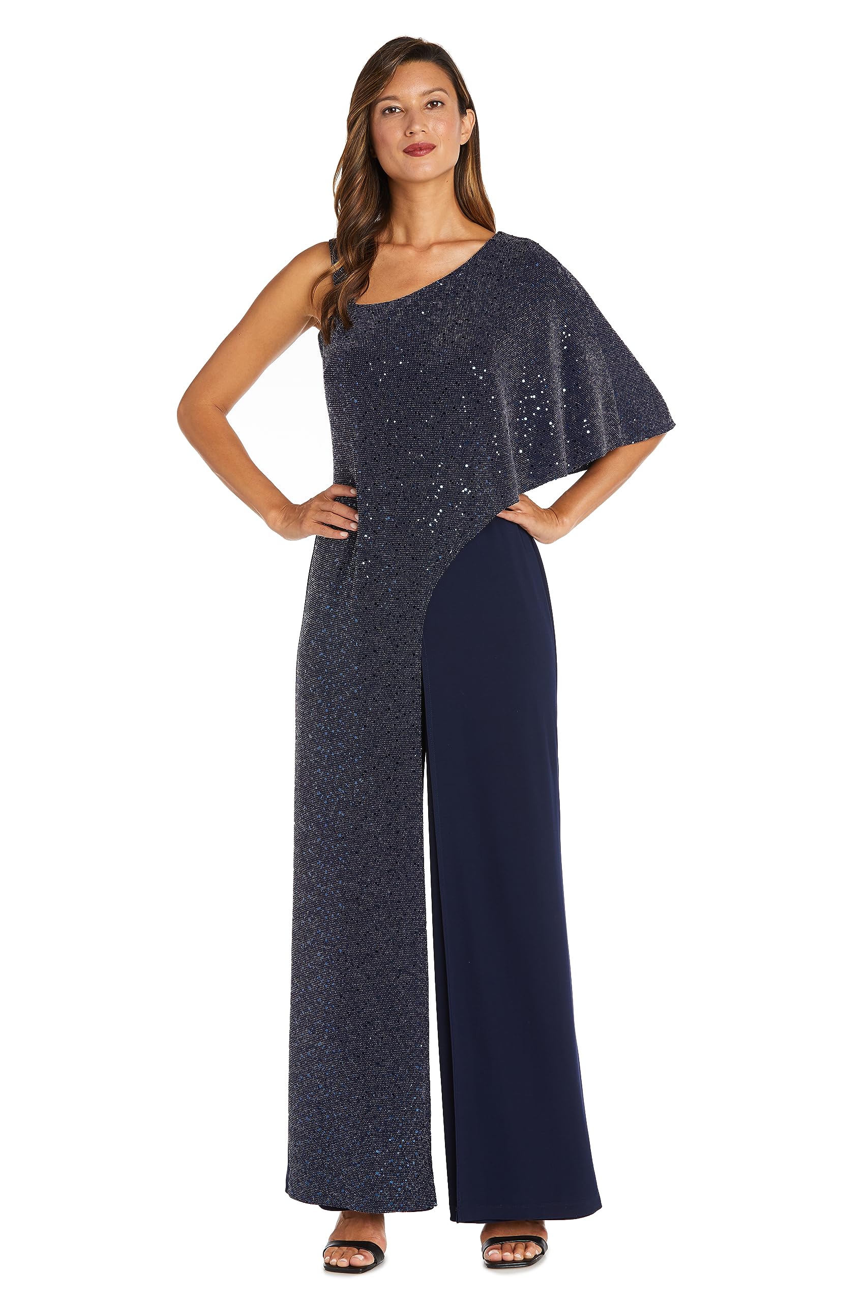 R&M Richards Women's Knit One Shoulder Jumpsuit - Elegant Stretchy Party Outfit for Weddings, Cocktails & Evening Events