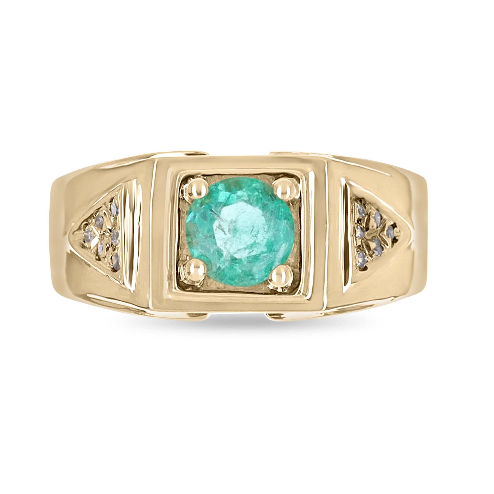 0.60tcw Round Colombian Emerald & Diamond Signet Men's Ring in 18K Gold - Elegant Jewelry for Weddings, Anniversaries & Gifts