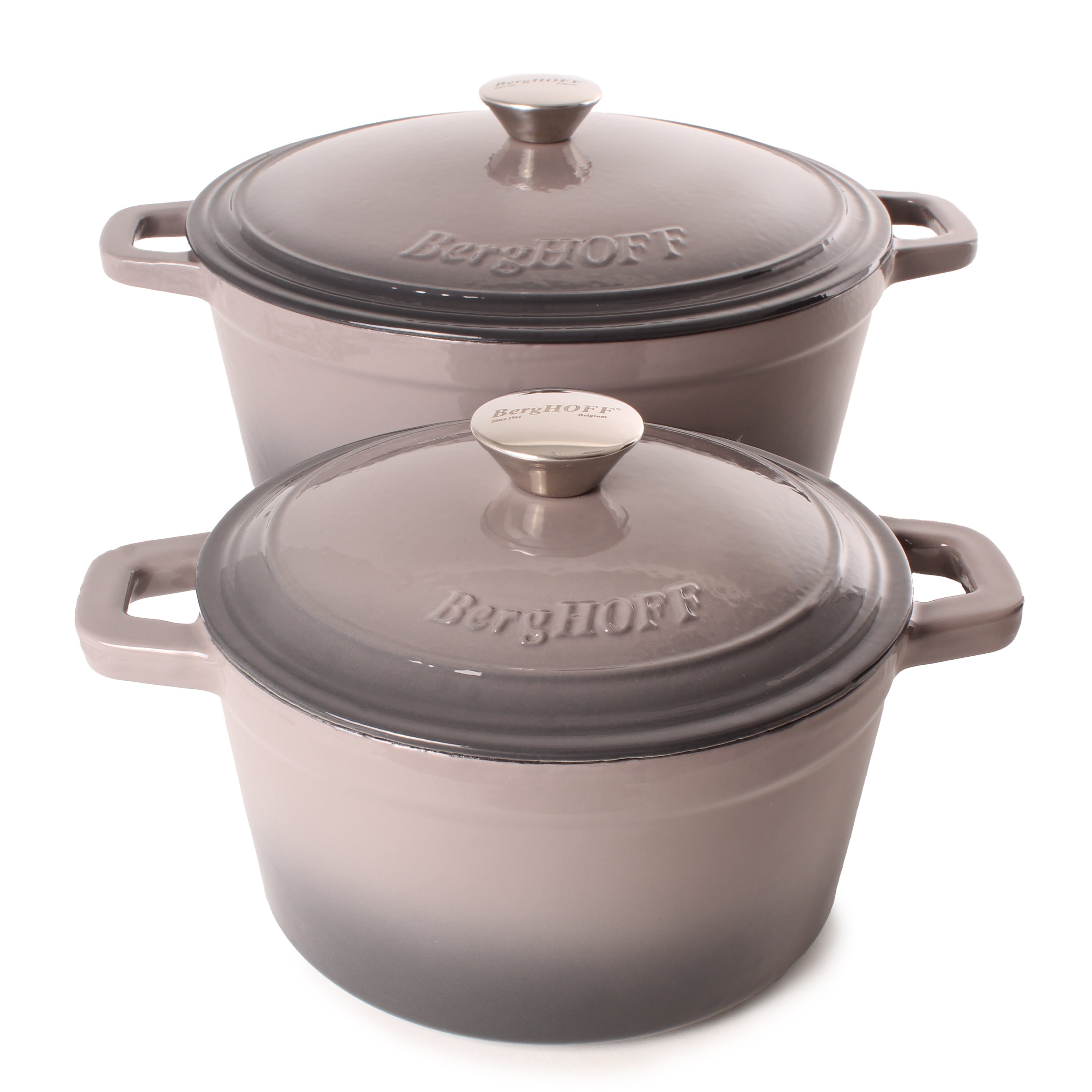 BergHOFF Neo 4-Piece Cast Iron Cookware Set with 3-Quart & 7-Quart Pots - Oven Safe, Non-Stick, Even Heat Distribution - Perfect for Braising, Stewing & Family Meals