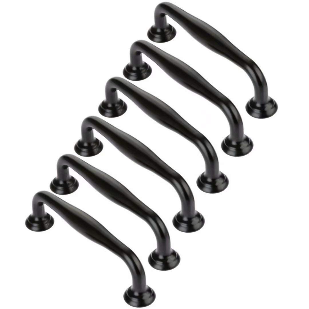 6-Pack Black Cabinet Handles & Drawer Pulls - Durable Zinc Alloy Minimalist Cupboard Door Handles for Kitchen Cabinets, Dressers & Home Decor (96mm) - Perfect for Modern Kitchen Renovation & Furniture Upgrade