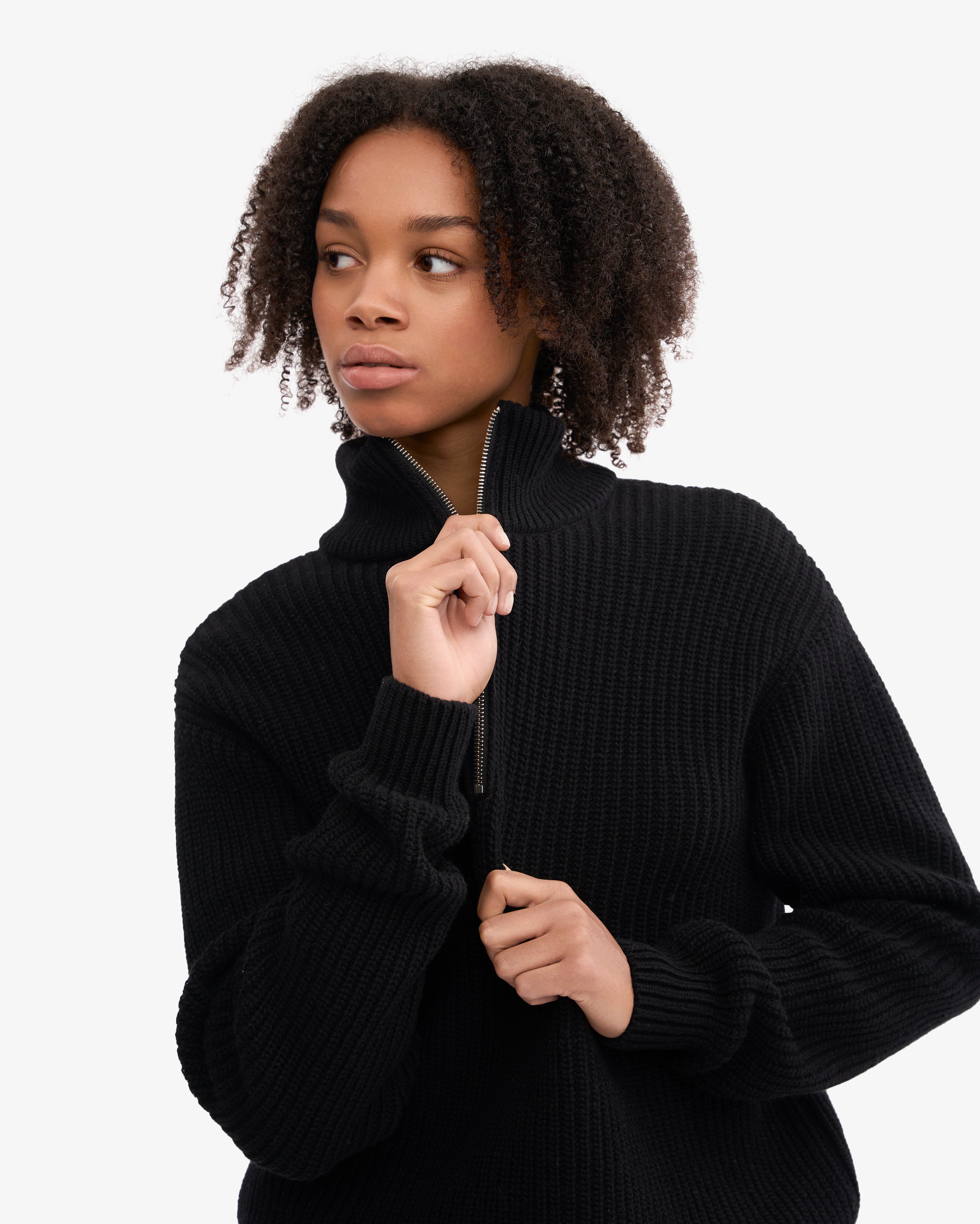 Premium Merino Wool Quarter Zip Sweater for Men - Deep Black - Comfortable & Breathable for Outdoor Activities & Casual Wear