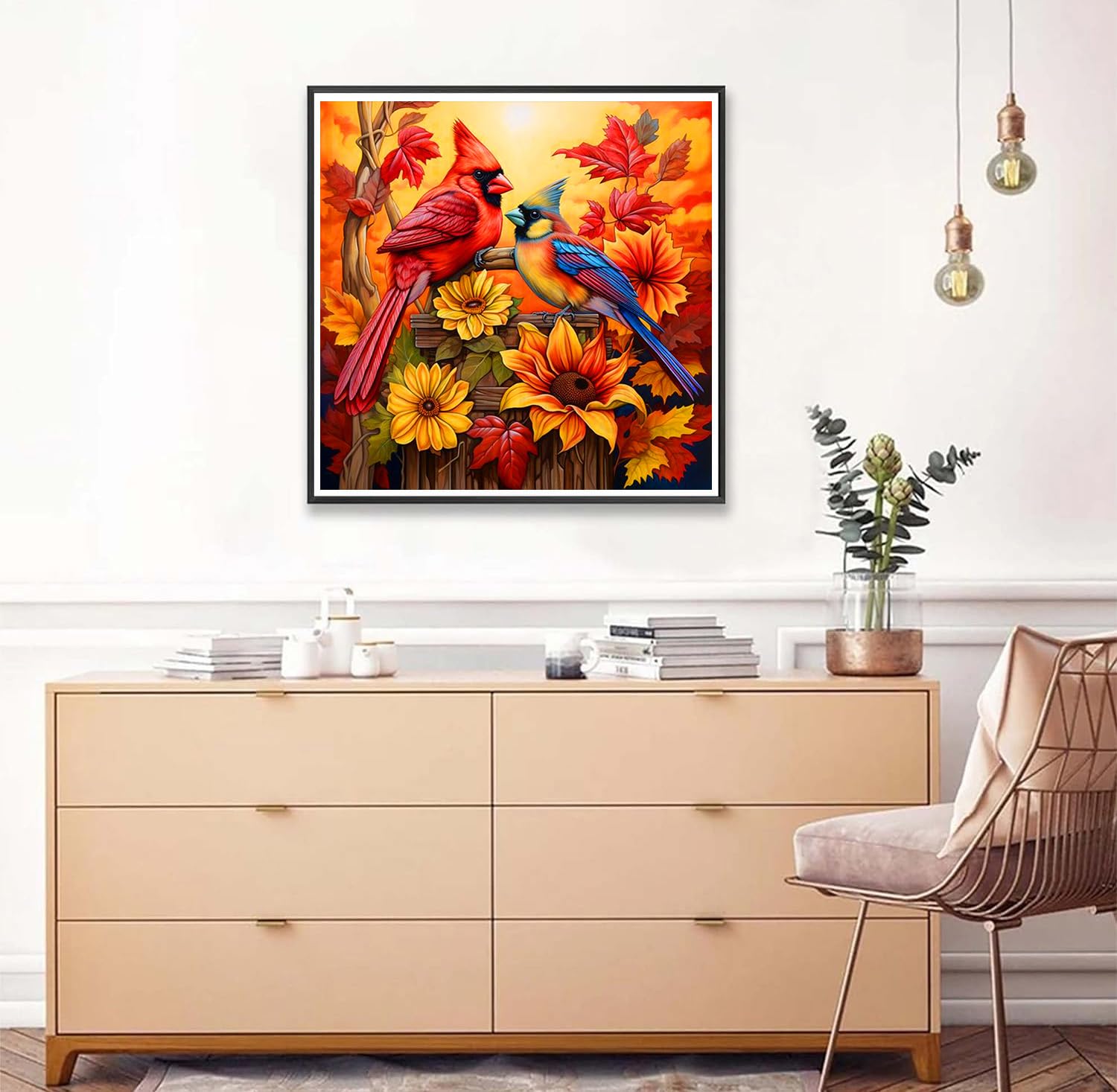 5D DIY Diamond Painting Kit for Adults & Beginners - Cardinal & Sunflowers Full Drill Gem Art (14x14 Inch) | Wall Decor, Home Decoration, Relaxing Craft Gift