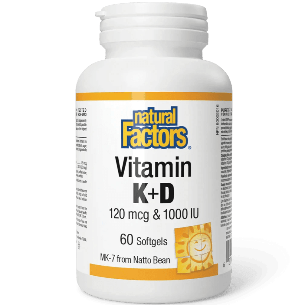 Natural Factors Vitamin K & D Supplement - 120mcg Vitamin K2 + 1000 IU Vitamin D3 - 60 Softgels for Bone & Heart Health - Supports Immune System & Calcium Absorption